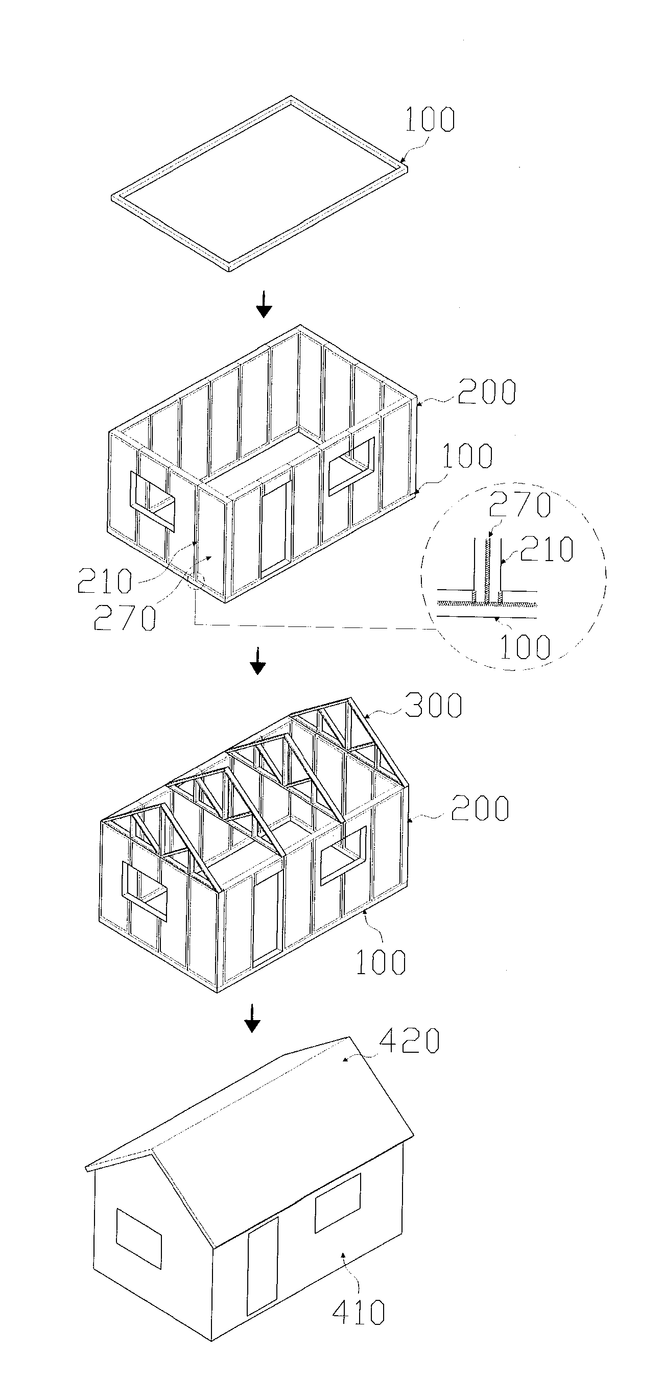 Building that uses composite light-weight panels for structure and a construction method therefor