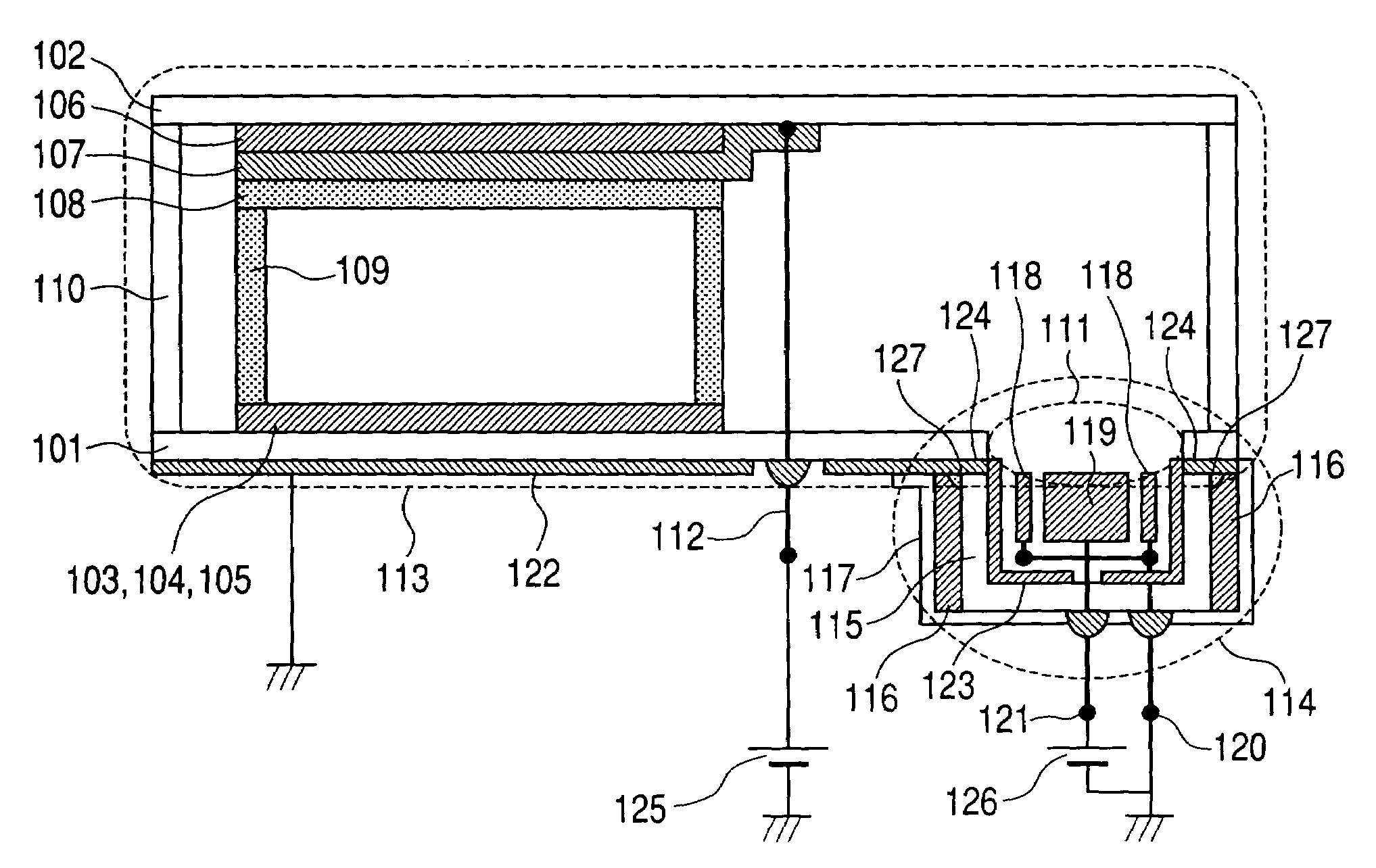Image display apparatus provided with an ion pump assembly arranged within an external container