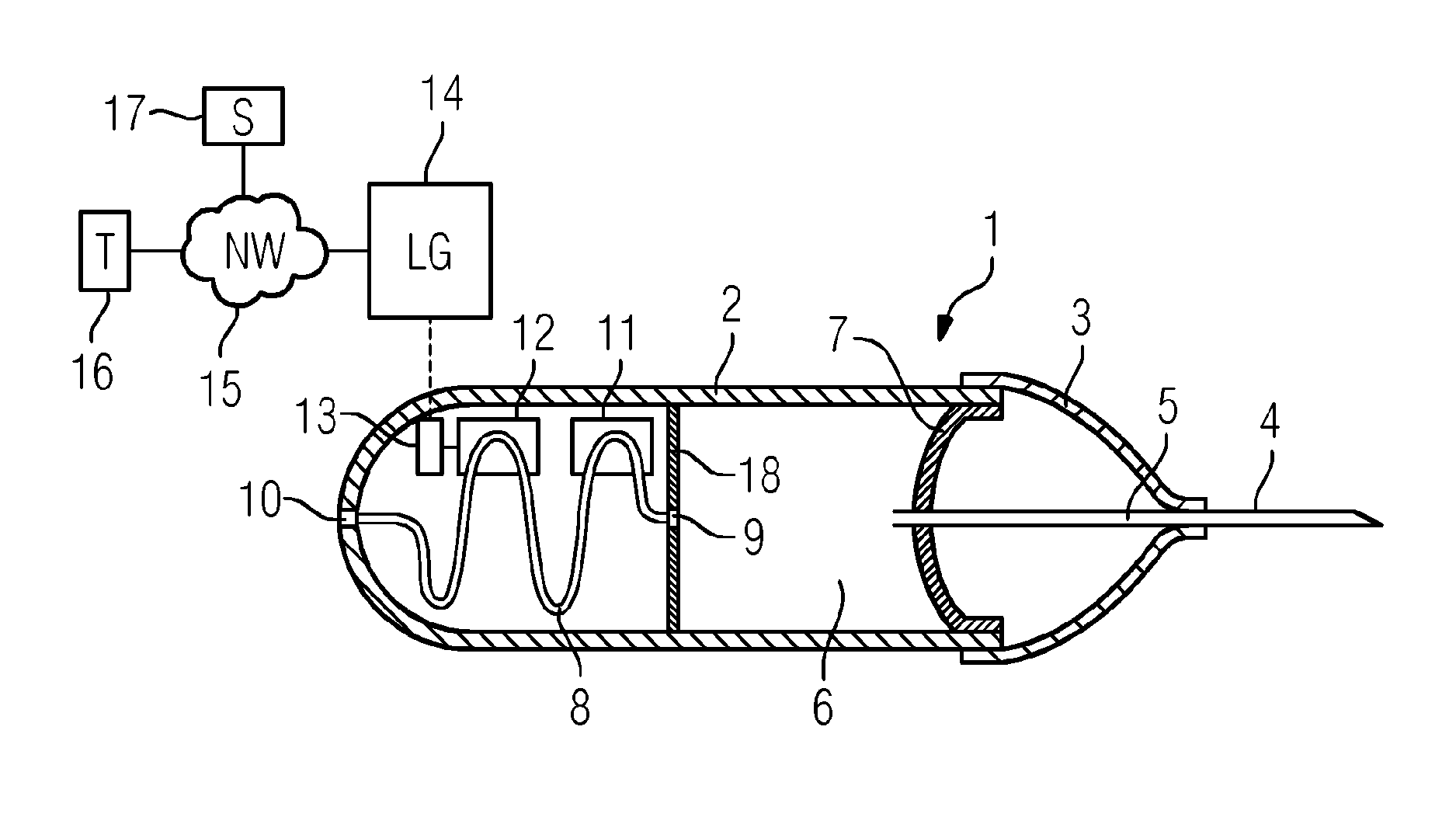 Blood sampling tube with integrated sensor device