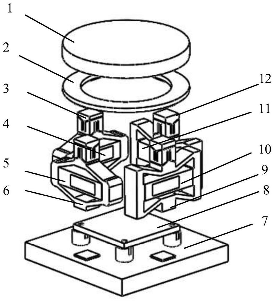 Piezoelectric two-dimensional fast reflecting mirror without axial displacement and driving and deflection angle measuring method