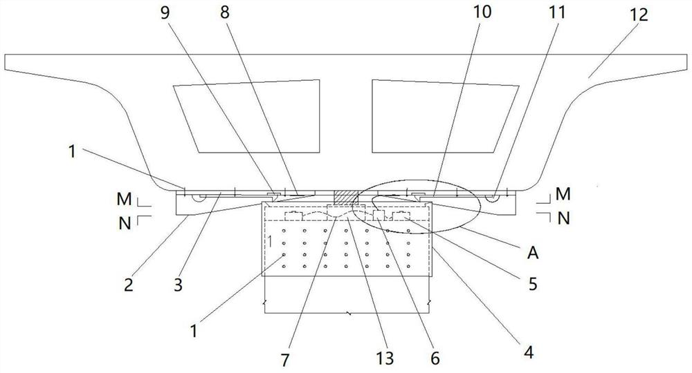 Main beam overturning monitoring and active protection device for single-column pier bridge