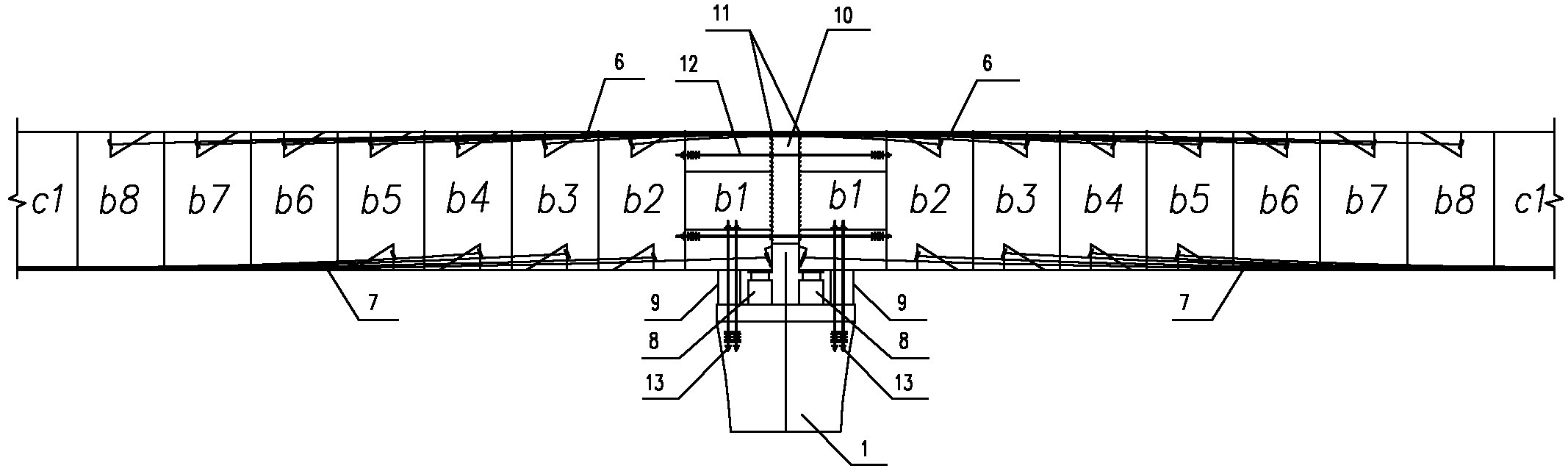 Construction method for non-cantilever sections of sidespans of multiplex continuous beam or steel-constructed beam