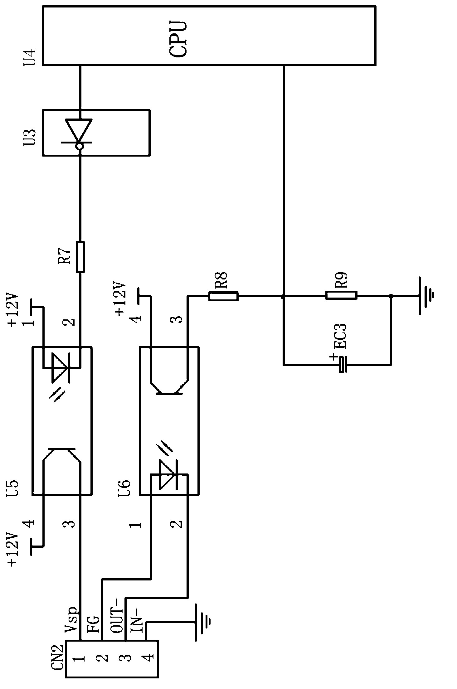 Motor speed regulating voltage Vsp cut-off circuit of air conditioning system of brushless motor