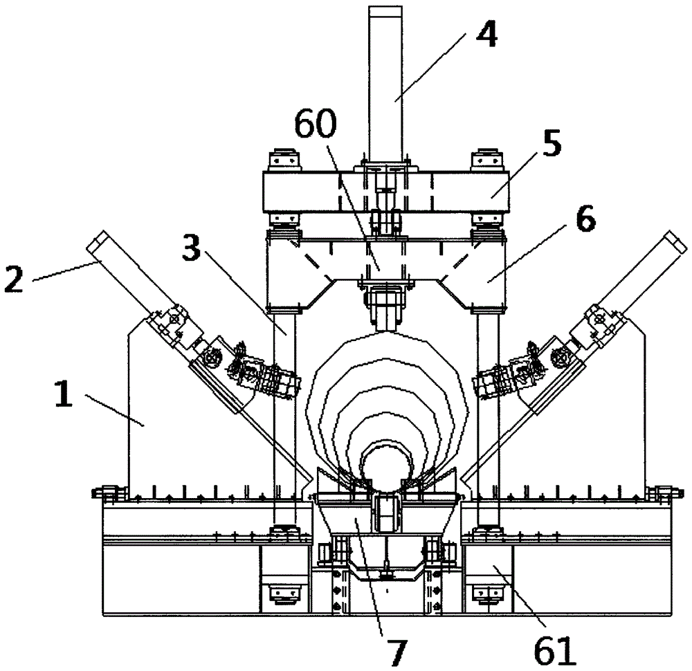 A conical pipe seam welding pressing device