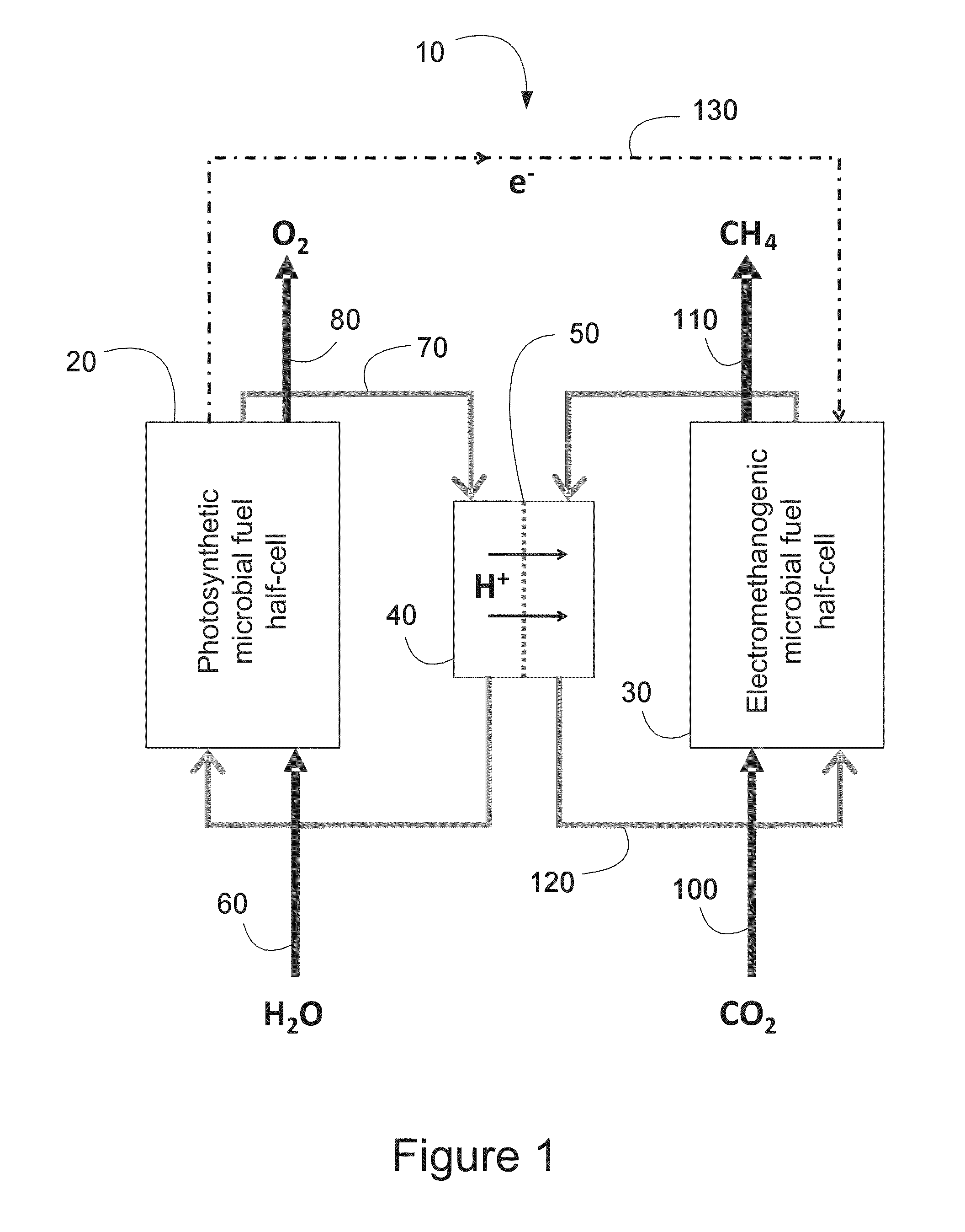 Photoelectromethanogenic microbial fuel cell for co-generation of electricity and methane from carbon dioxide