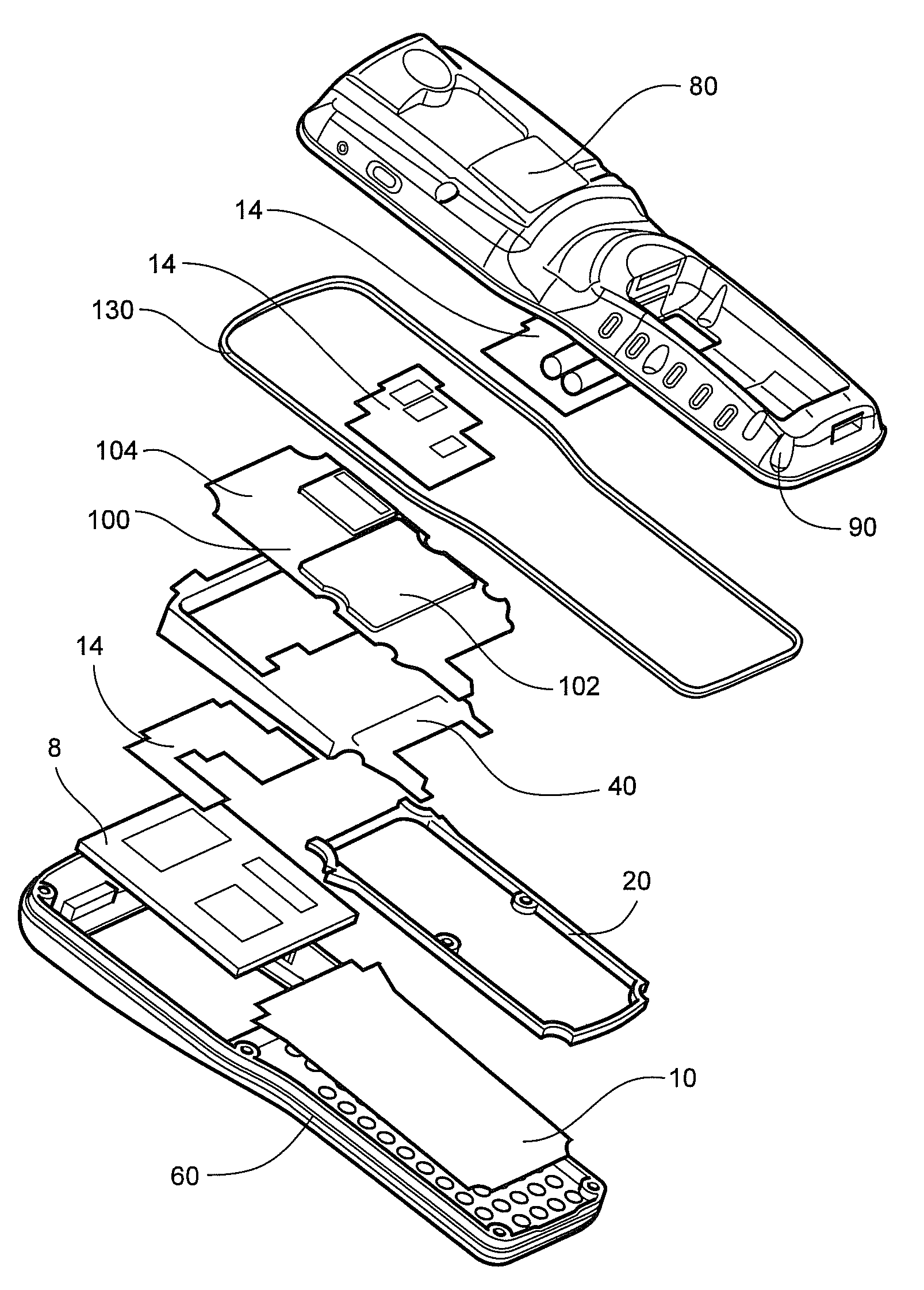 Portable data terminal internal support structure