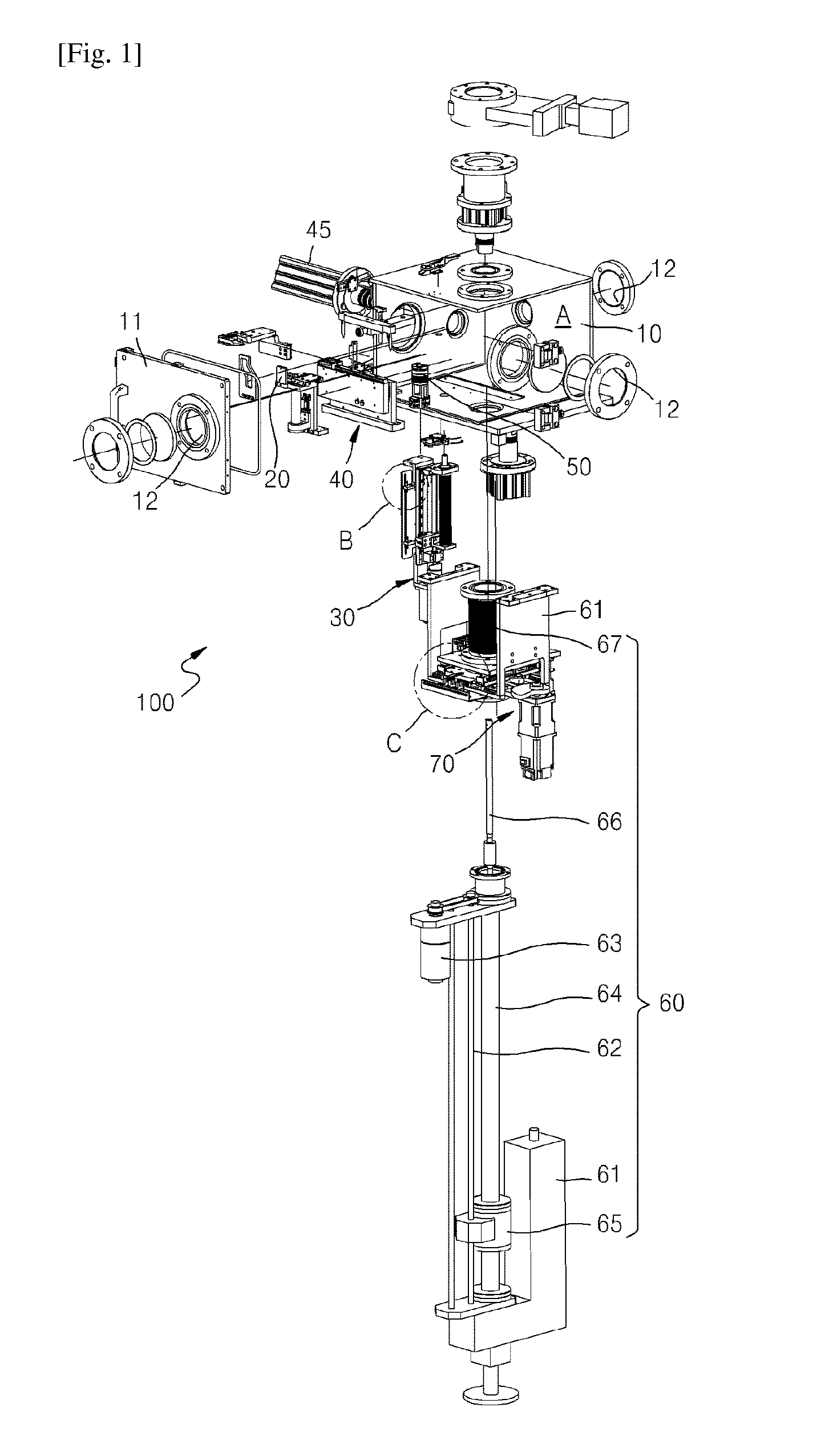 Sealing apparatus for vacuum window manufacturing equipment