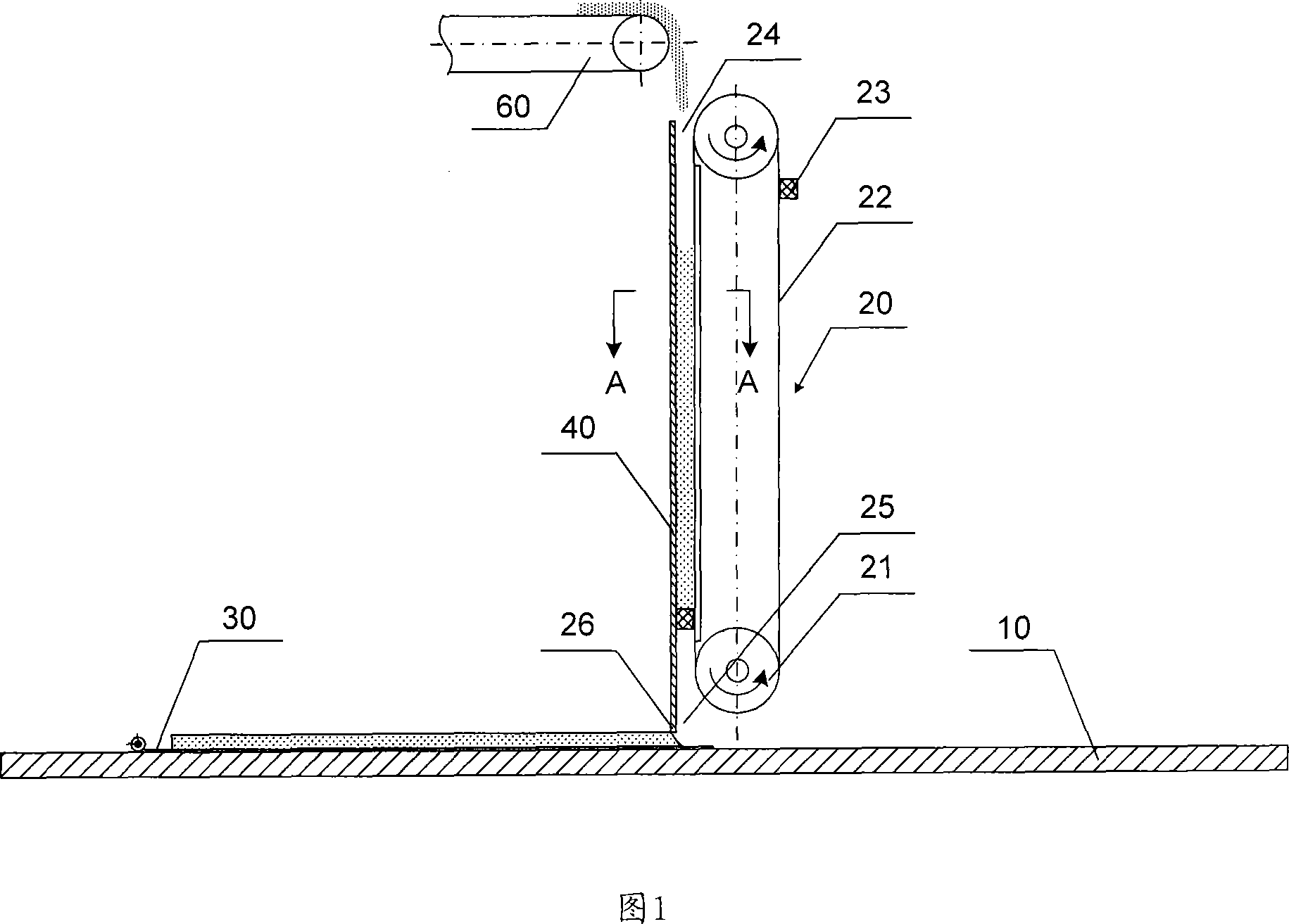 Belt type super position material-distributing device and material-distributing method