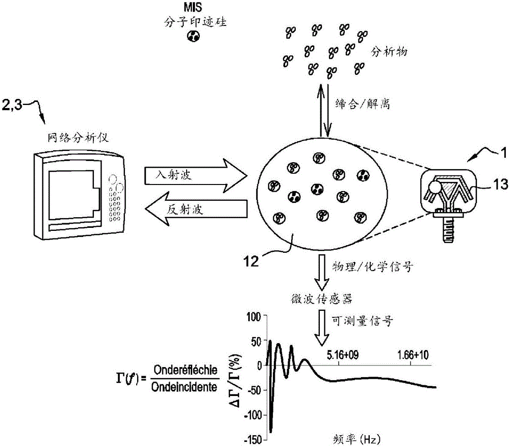 Sensor and device for detecting an analyte in a liquid