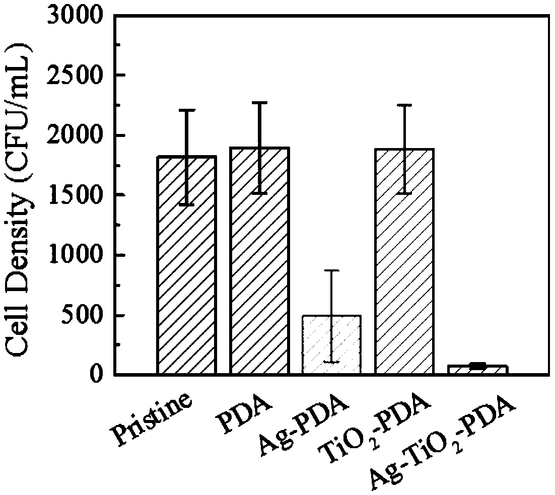 PES microfiltration membrane co-modified with Ag and TiO2 through dopamine and preparation method and application thereof