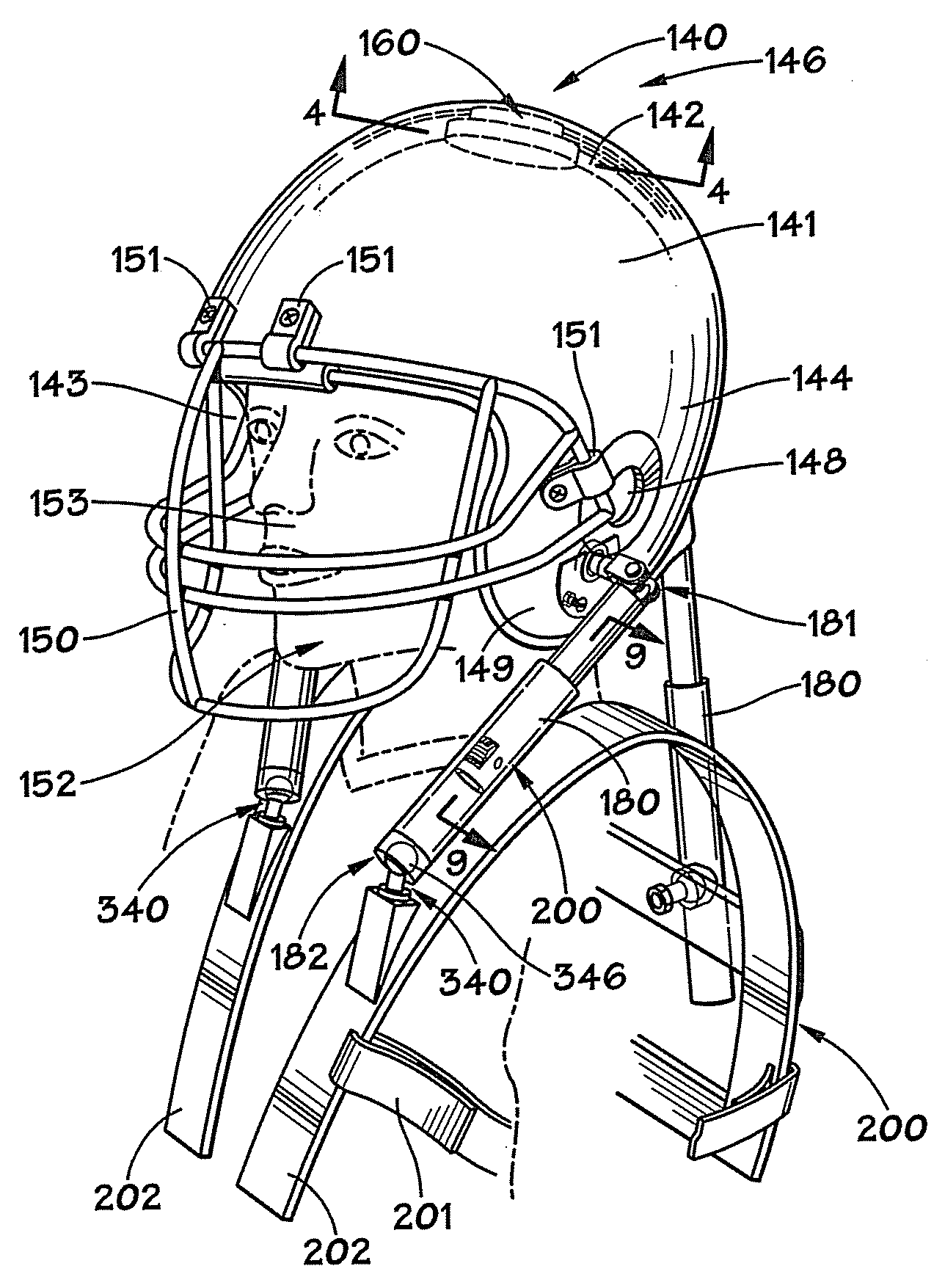 Protective helmet with cervical spine protection and additional brain protection