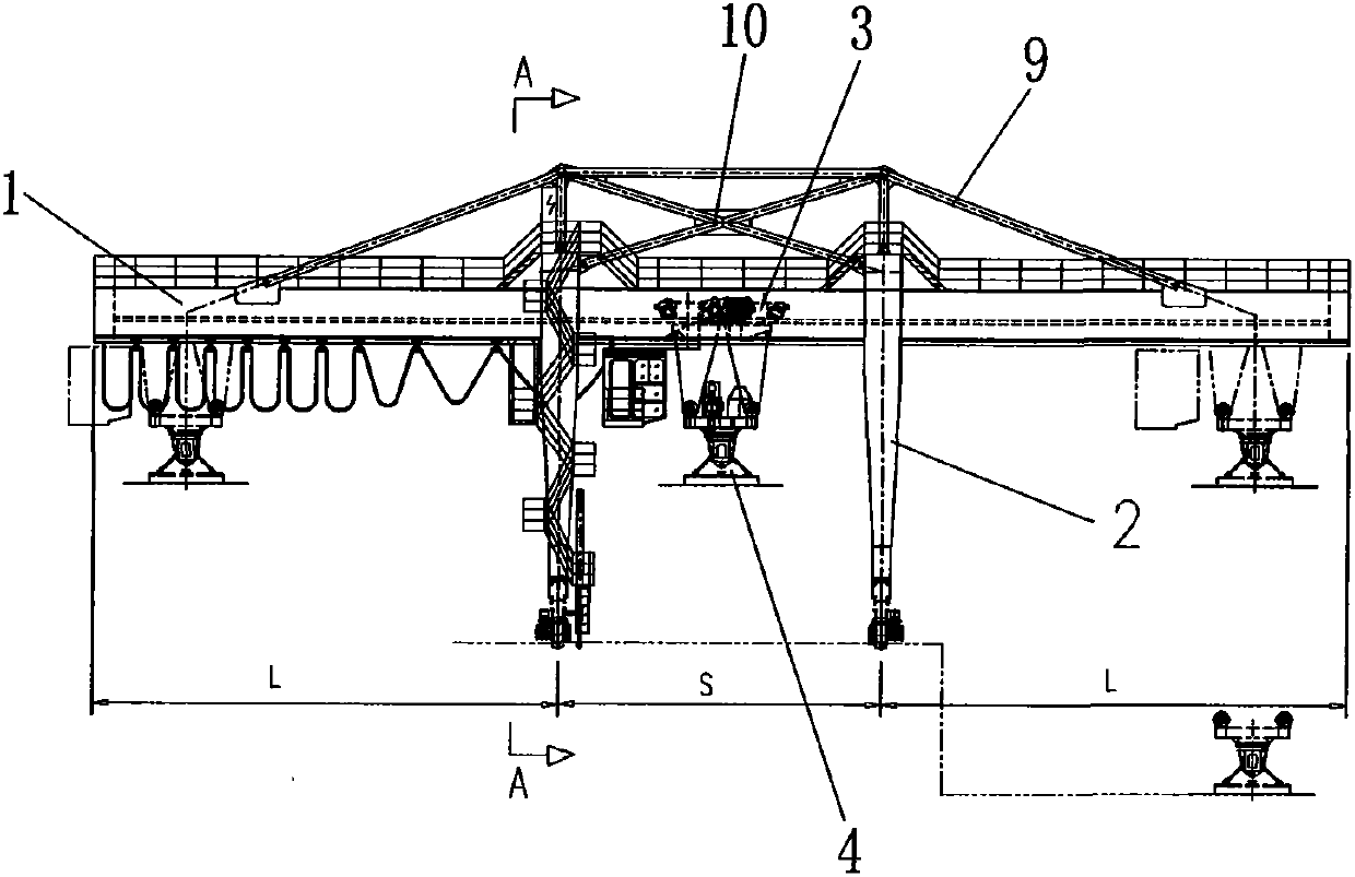 Double-super cantilever type electromagnetic gantry crane with large base distance