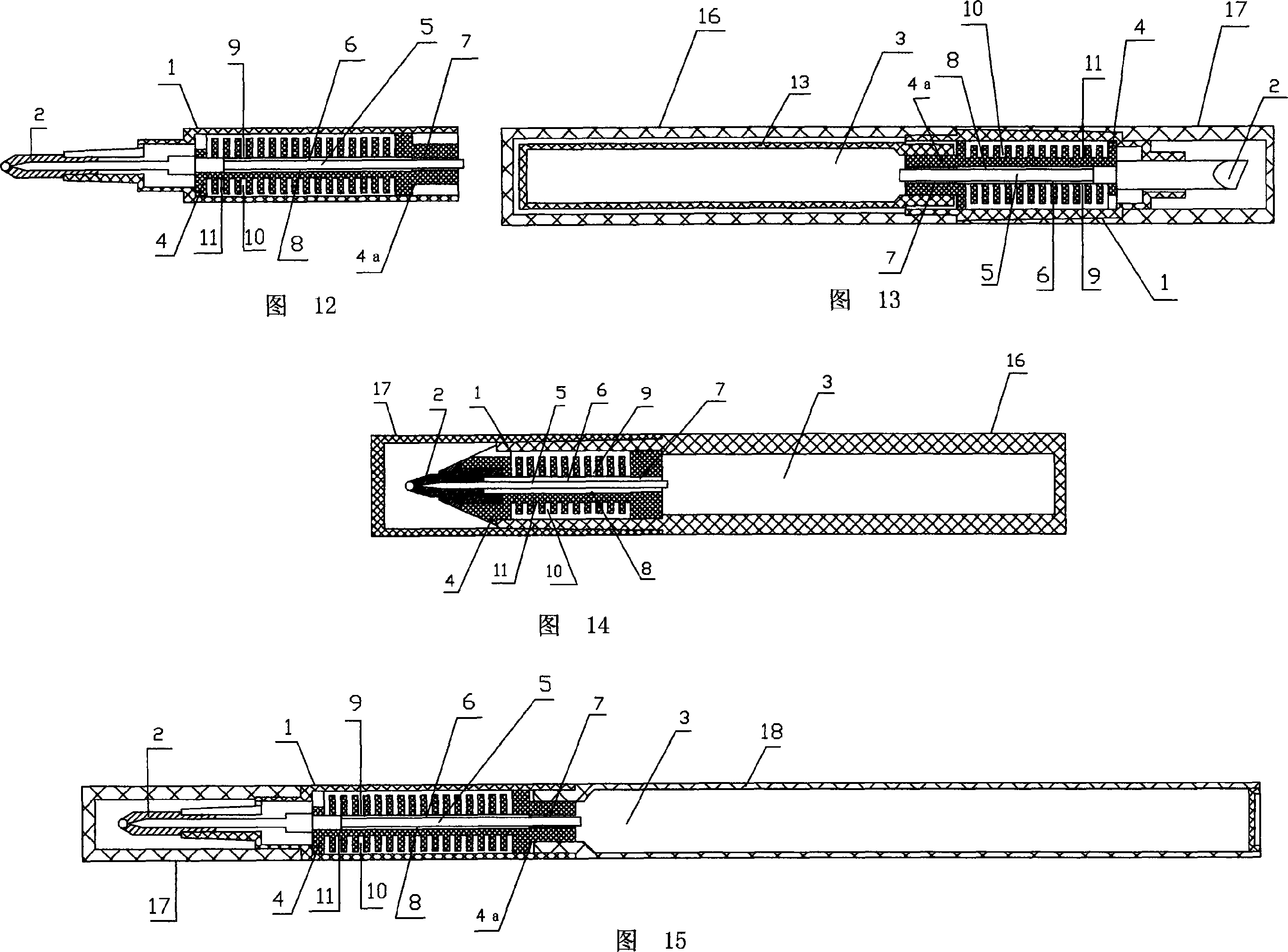 Straight liquid type writing item component and pen with the same