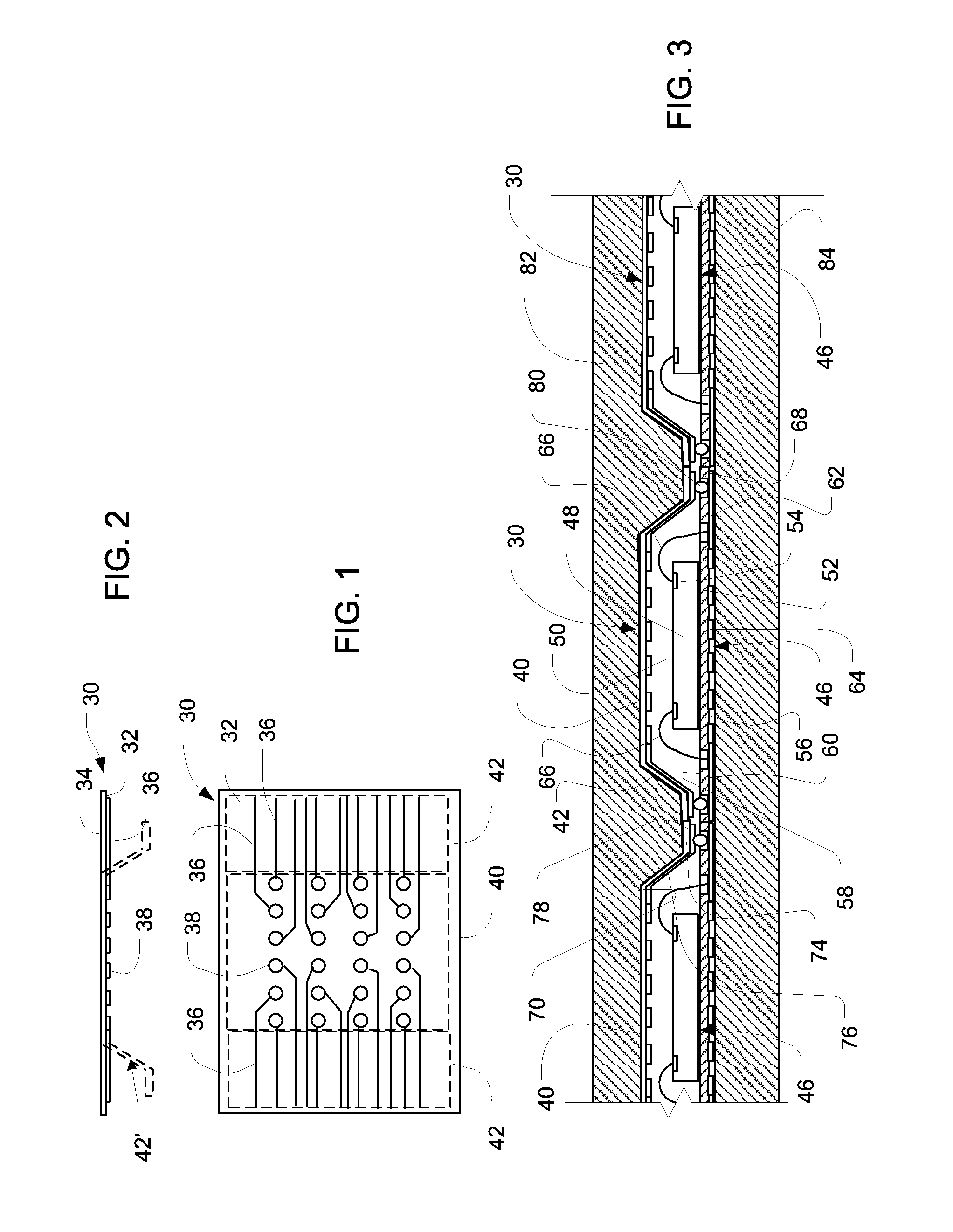 Microelectronic package with terminals on dielectric mass