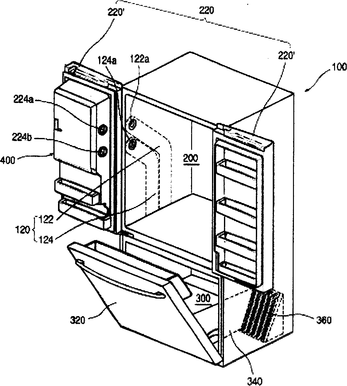 Refrigerating chamber door with ice-making compartment