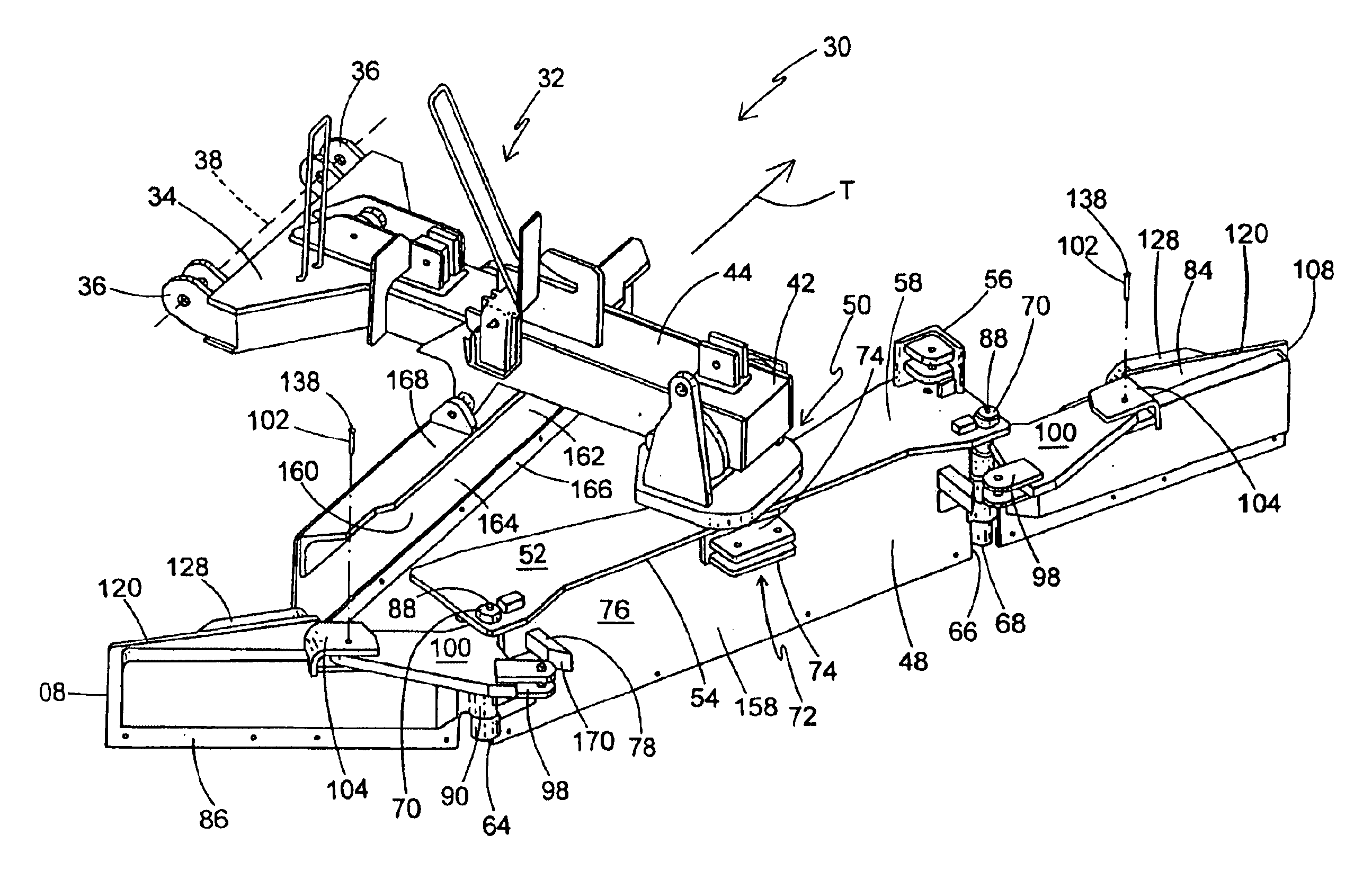 Template door and wing assembly with break-away feature for rail ballast regulator
