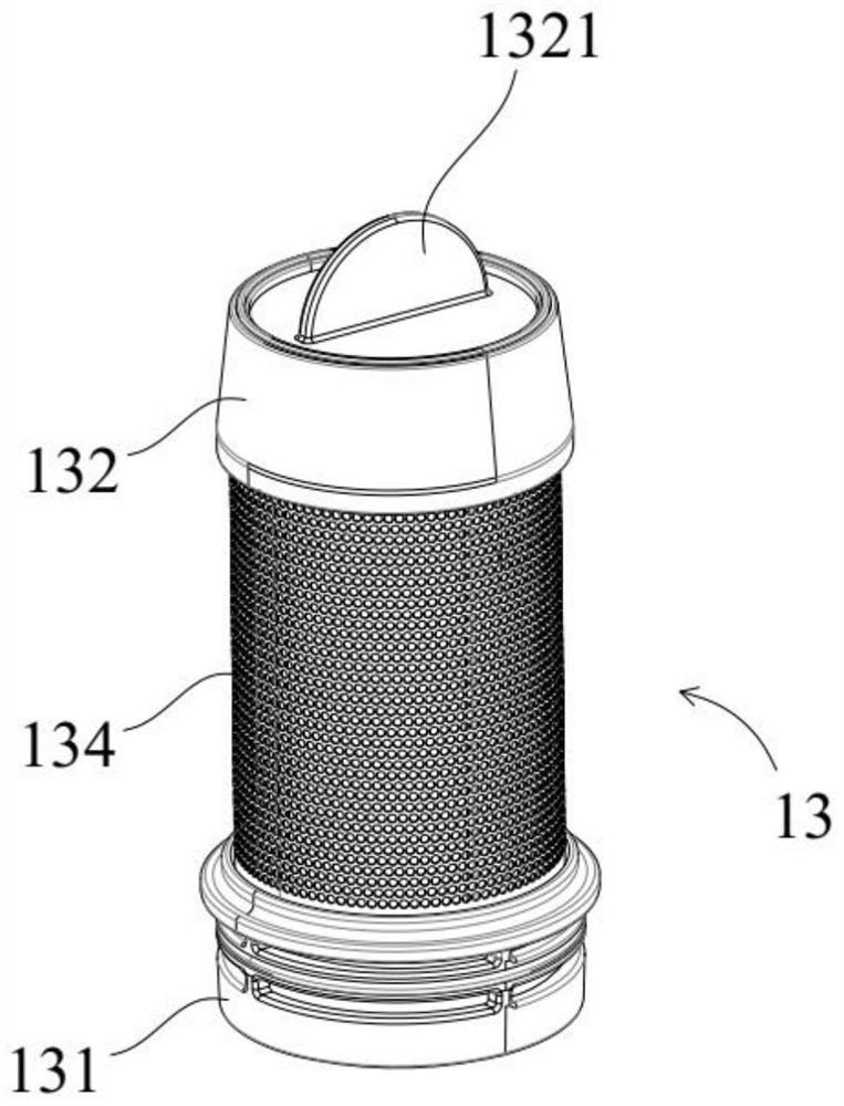 A filter element, a double-chamber dust-gas separation device, and a mite removal instrument having the same