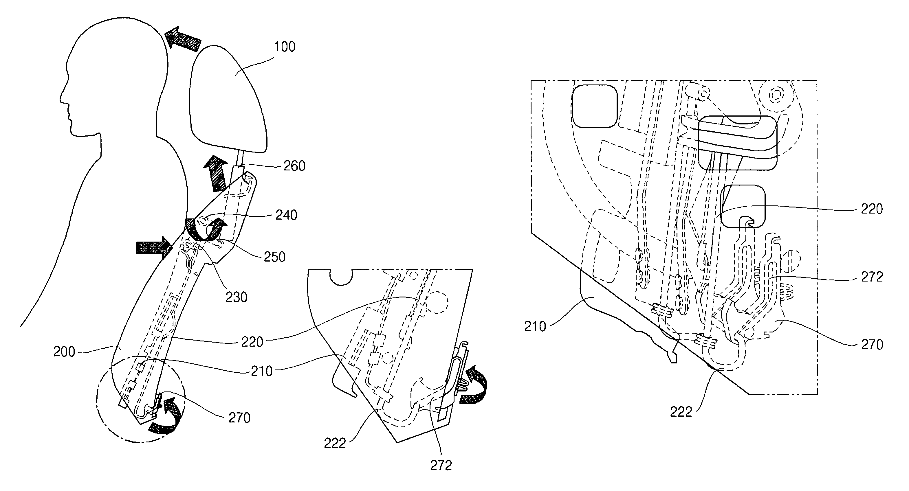 Structure for improving performance of an active headrest