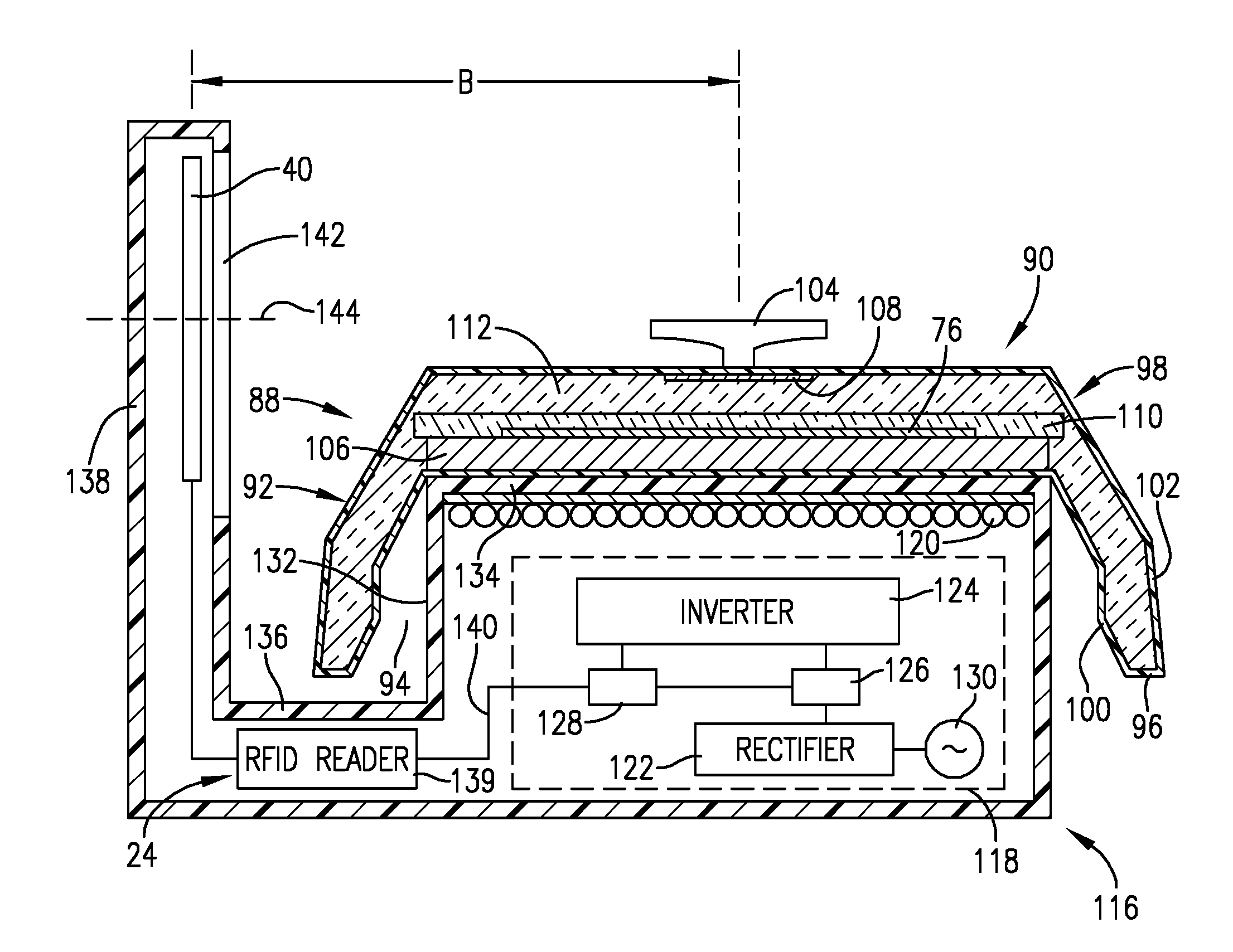 Temperature measurement system employing an electromagnetic transponder and separate impedance-changing parasitic antenna