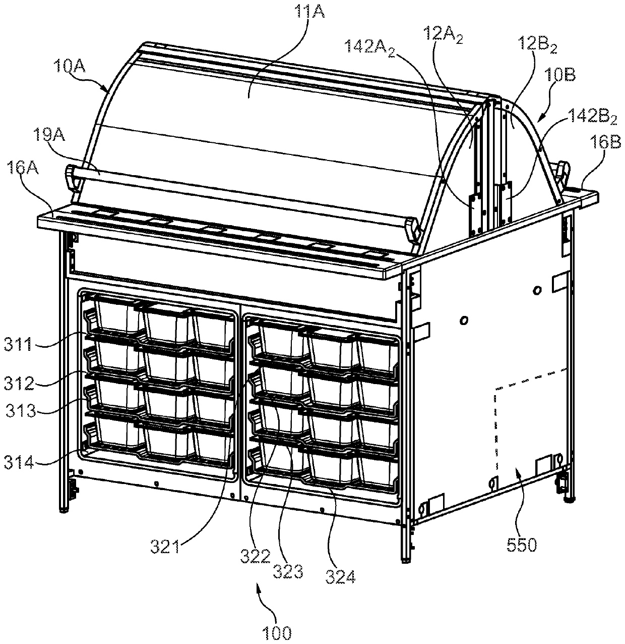 Improved refrigerated food station apparatus and cooling system for cooling the food station