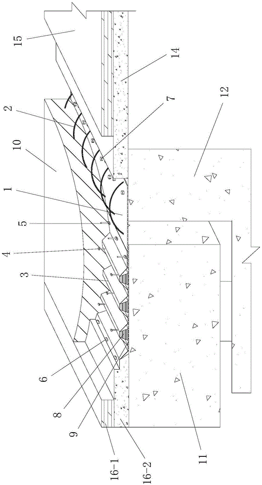 Seamless telescopic device between main girder and abutment with built-in corrugated steel plate and its construction method