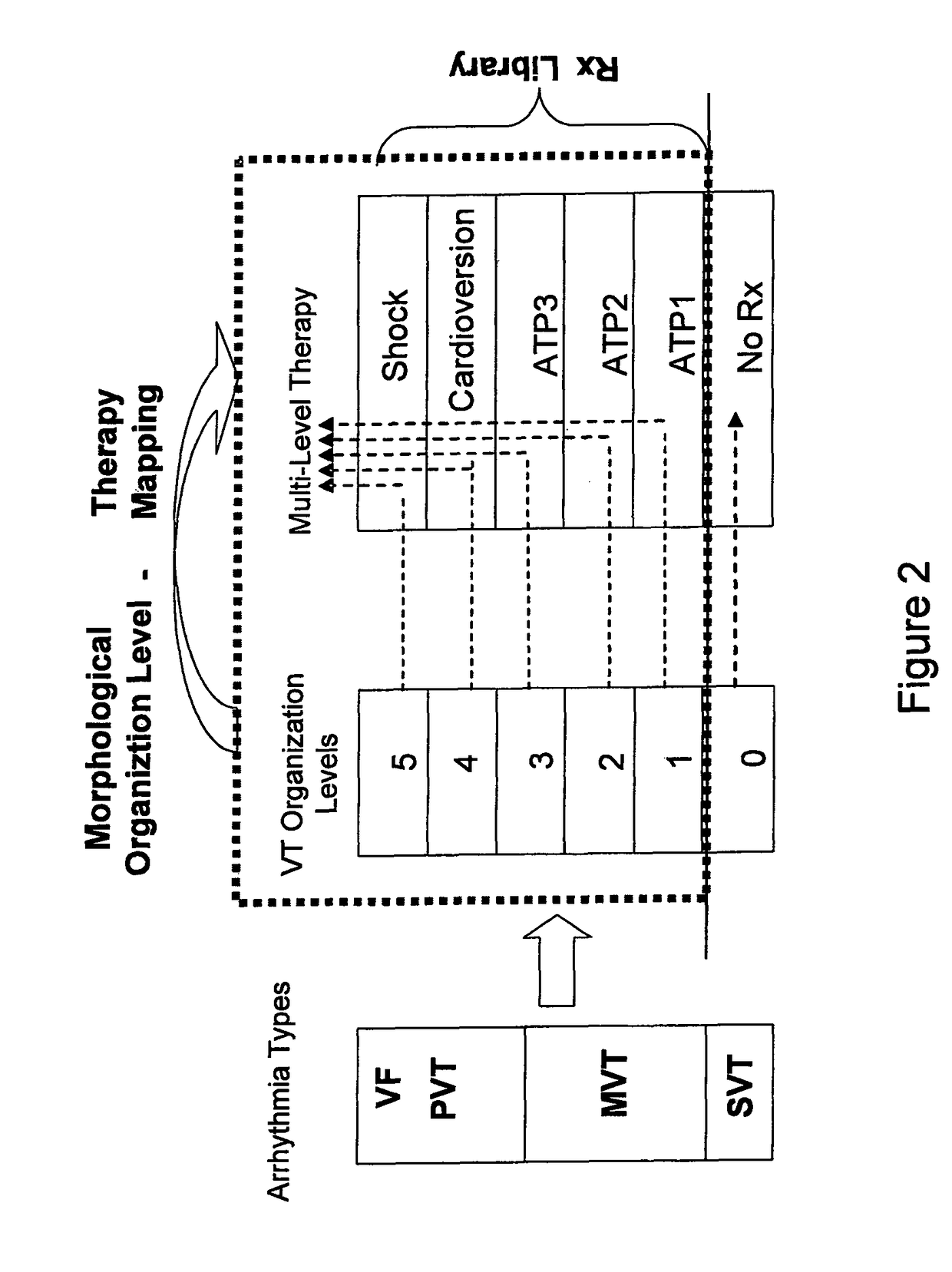 Automatic multi-level therapy based on morphologic organization of an arrhythmia