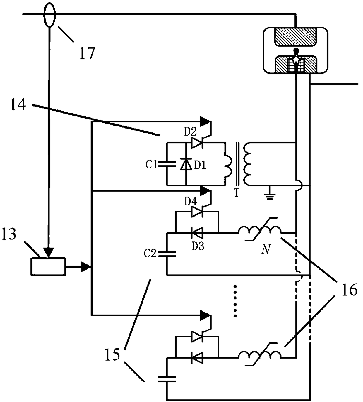 Current converting switch device applicable to flexible direct current transmission direct current circuit breaker