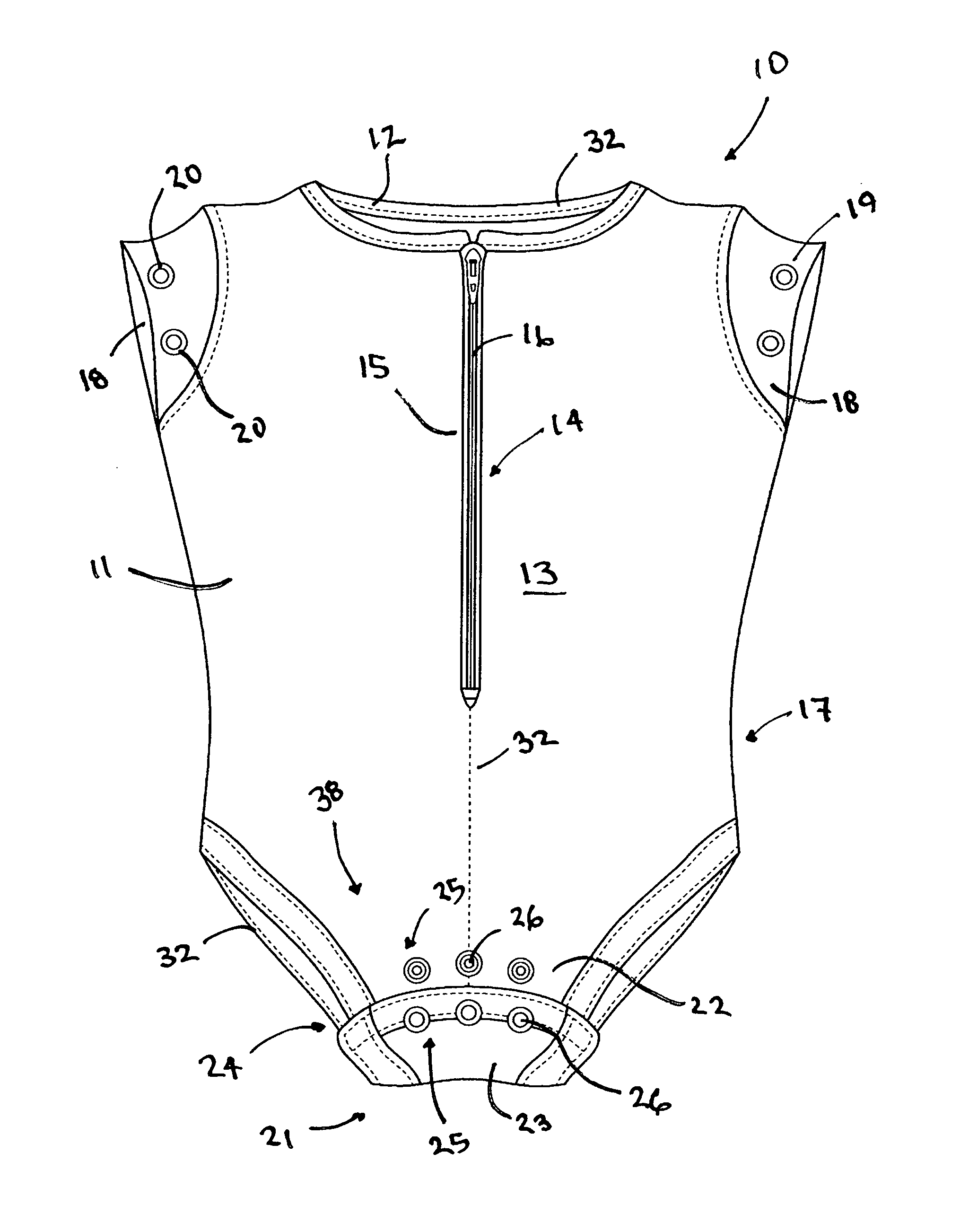 Bodysuit type garment for selective swaddling of an infant