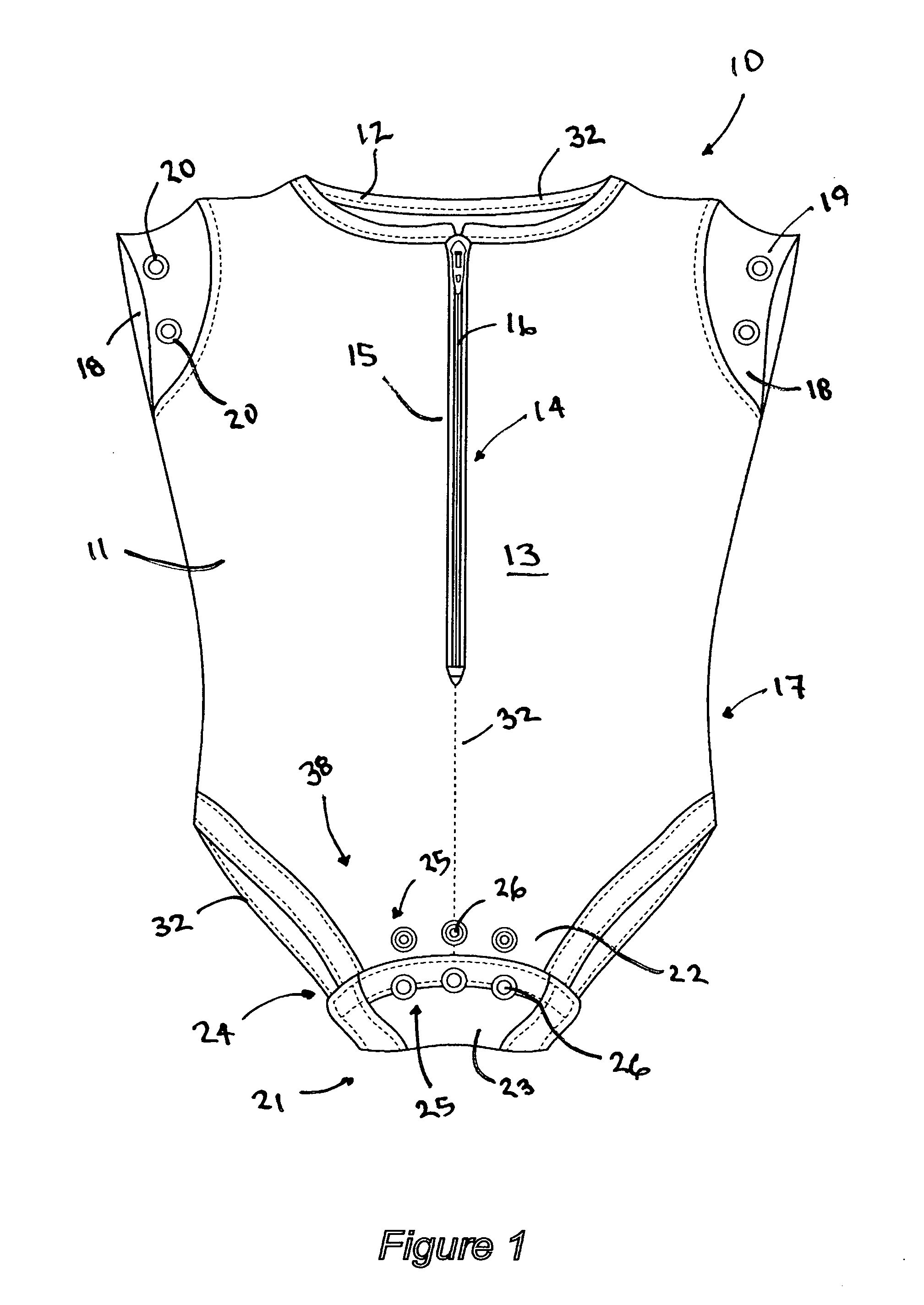 Bodysuit type garment for selective swaddling of an infant