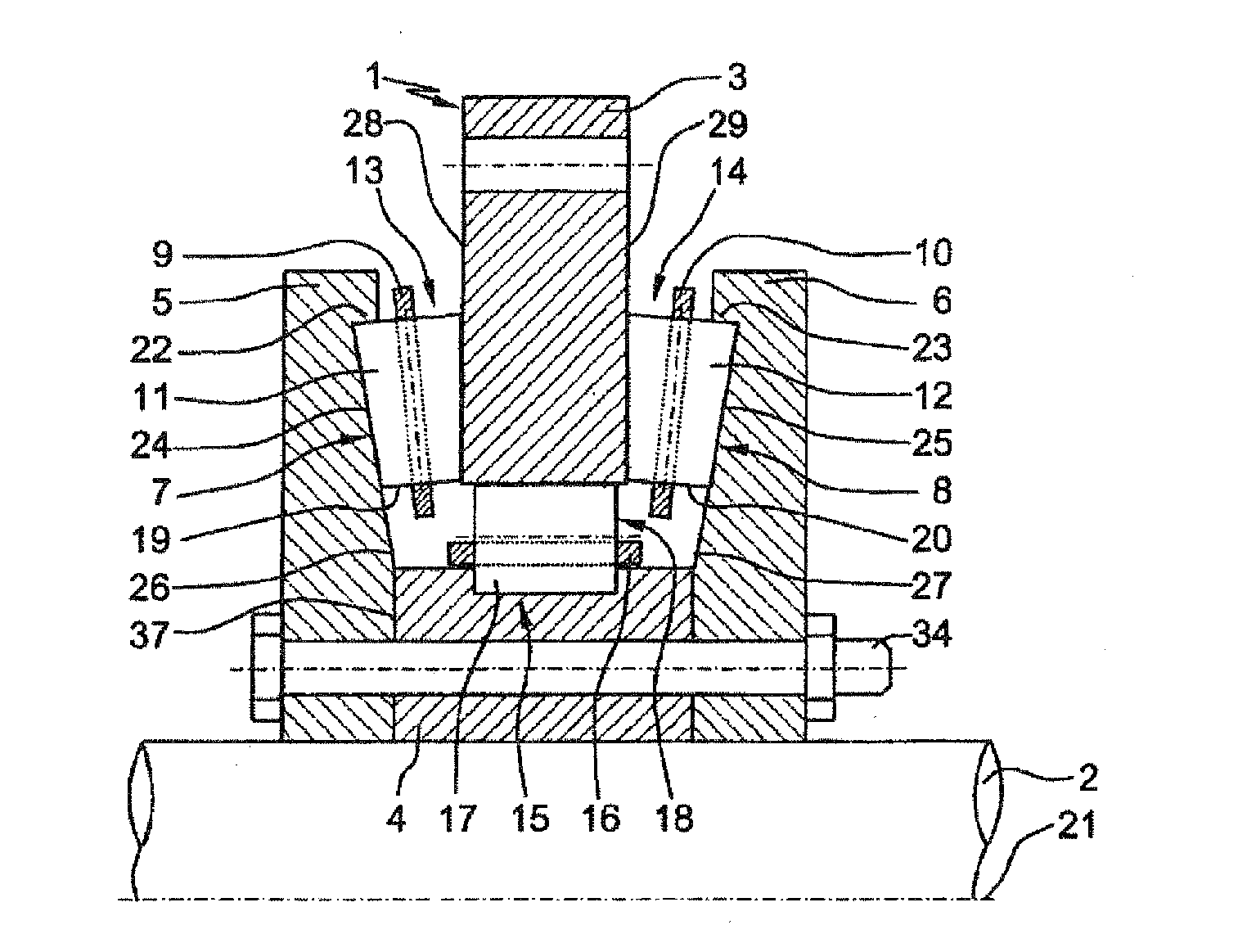 Multiple-row large roller bearing, especially axial radial bearing for the main arrangement of bearings of the rotor shaft of a wind power installation