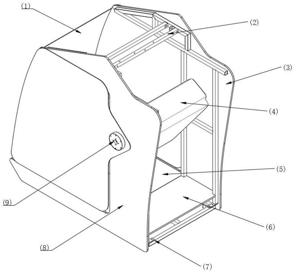 Rest cabin with rotary opening and closing door