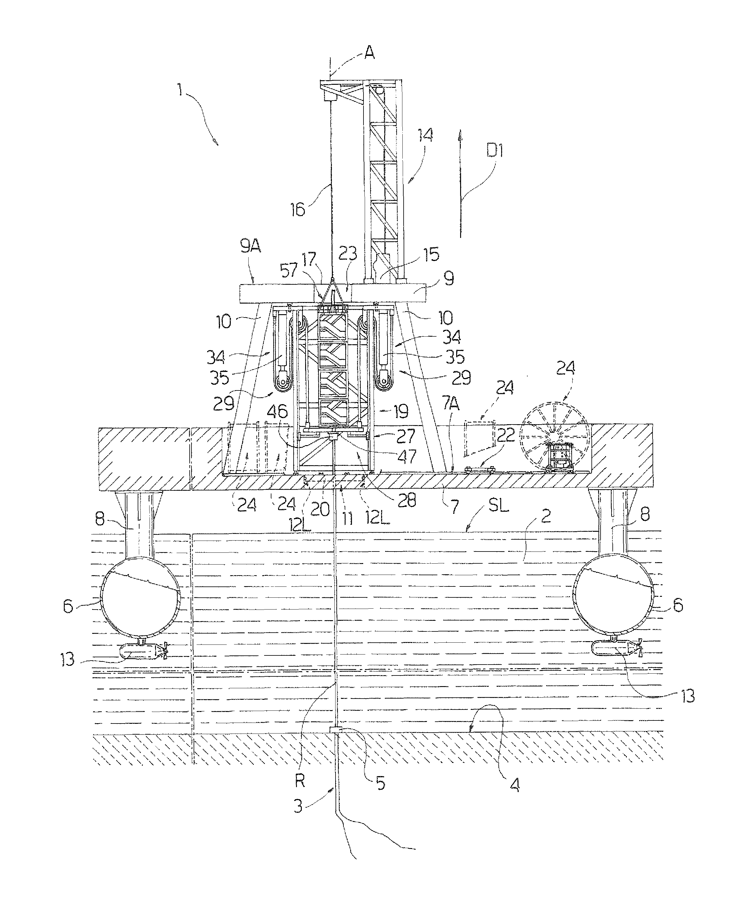 Vessel for operating on underwater wells and working methods of said vessel