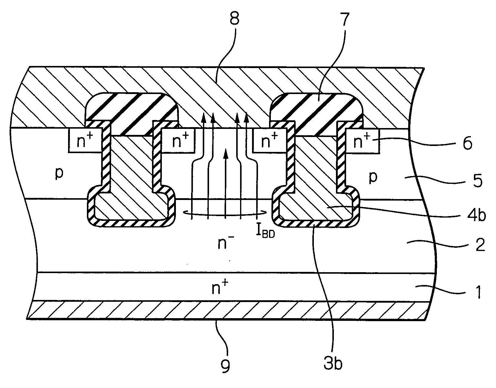 Trech-type vertical semiconductor device having gate electrode buried in rounded hump opening