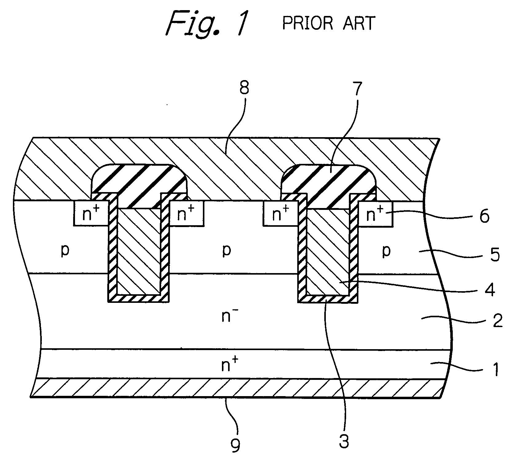 Trech-type vertical semiconductor device having gate electrode buried in rounded hump opening