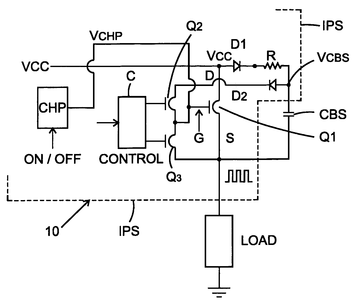 High side power switch with charge pump and bootstrap capacitor