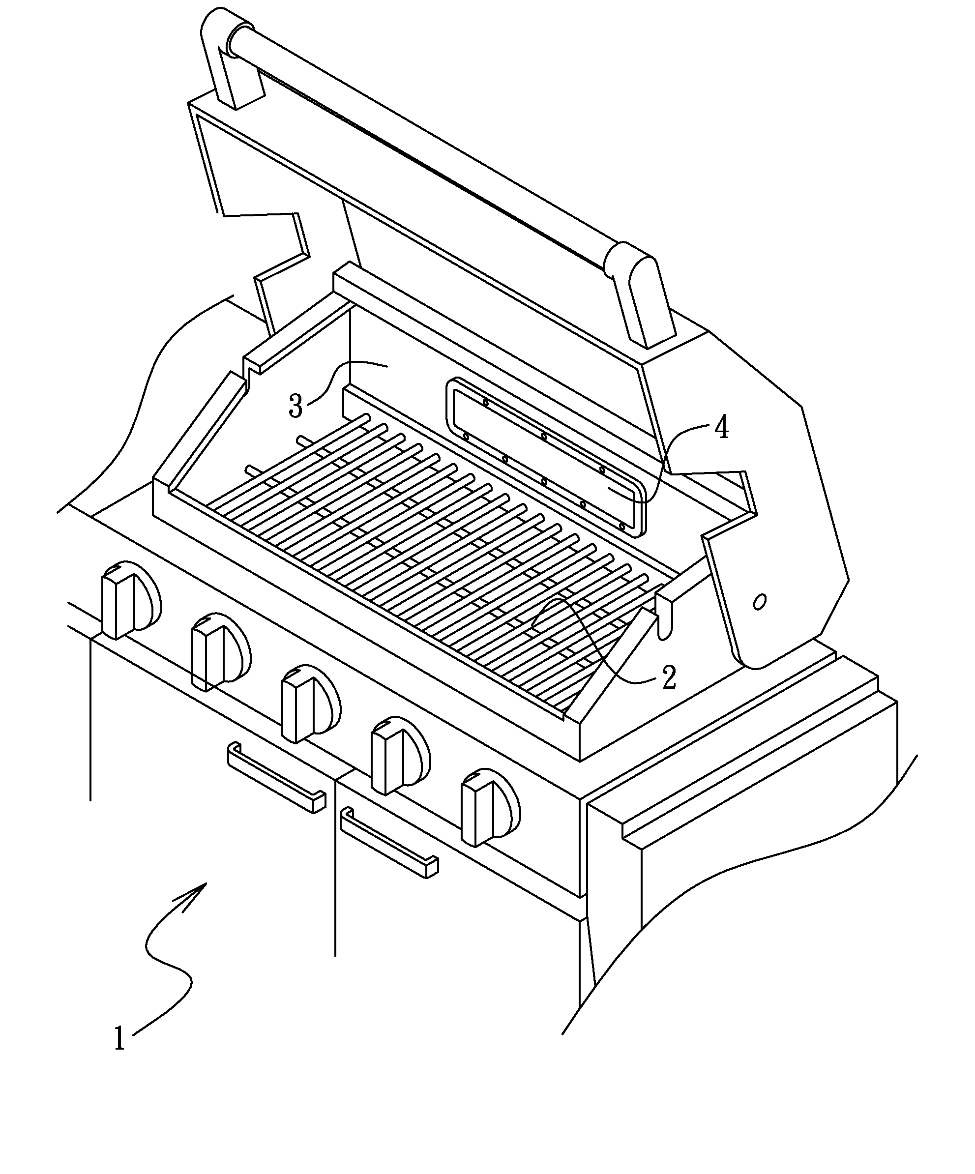 Lighting device for roasting zone of outdoor barbeque table