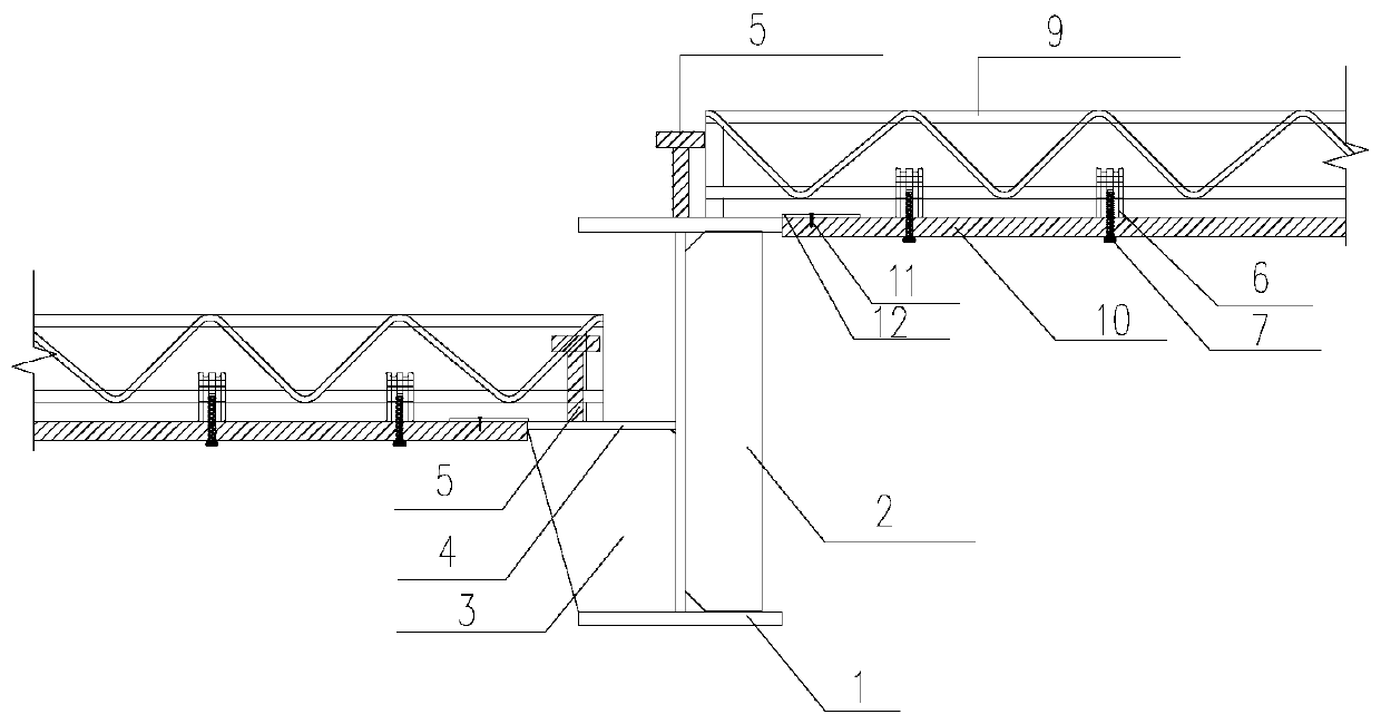 Falling plate connection structure and construction method thereof