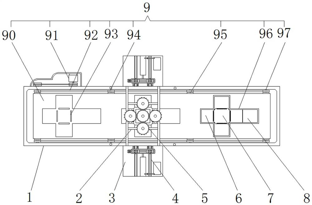 A line-stitched carton automatic packaging production line