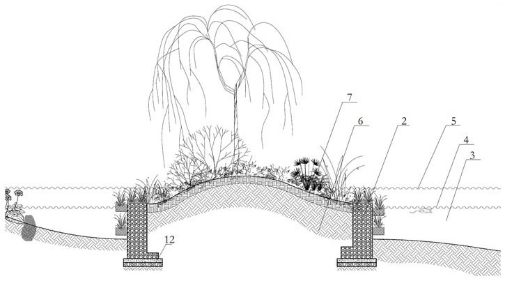A constructed wetland island water purification system and construction method thereof