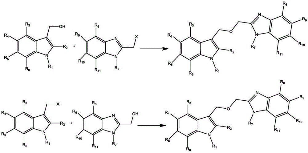 2-(((1H-indole-3-yl) methoxyl) methyl)-1H-benzimidazole derivatives and preparation thereof