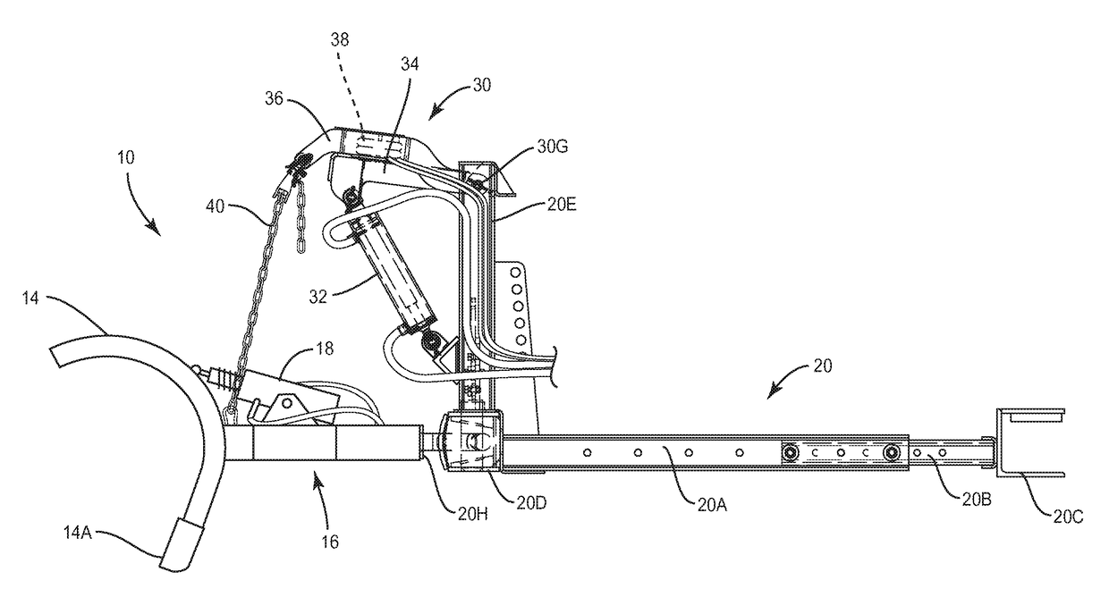 Snow plow having a pneumatic lifting device for reducing the wear on the blade of the snow plow