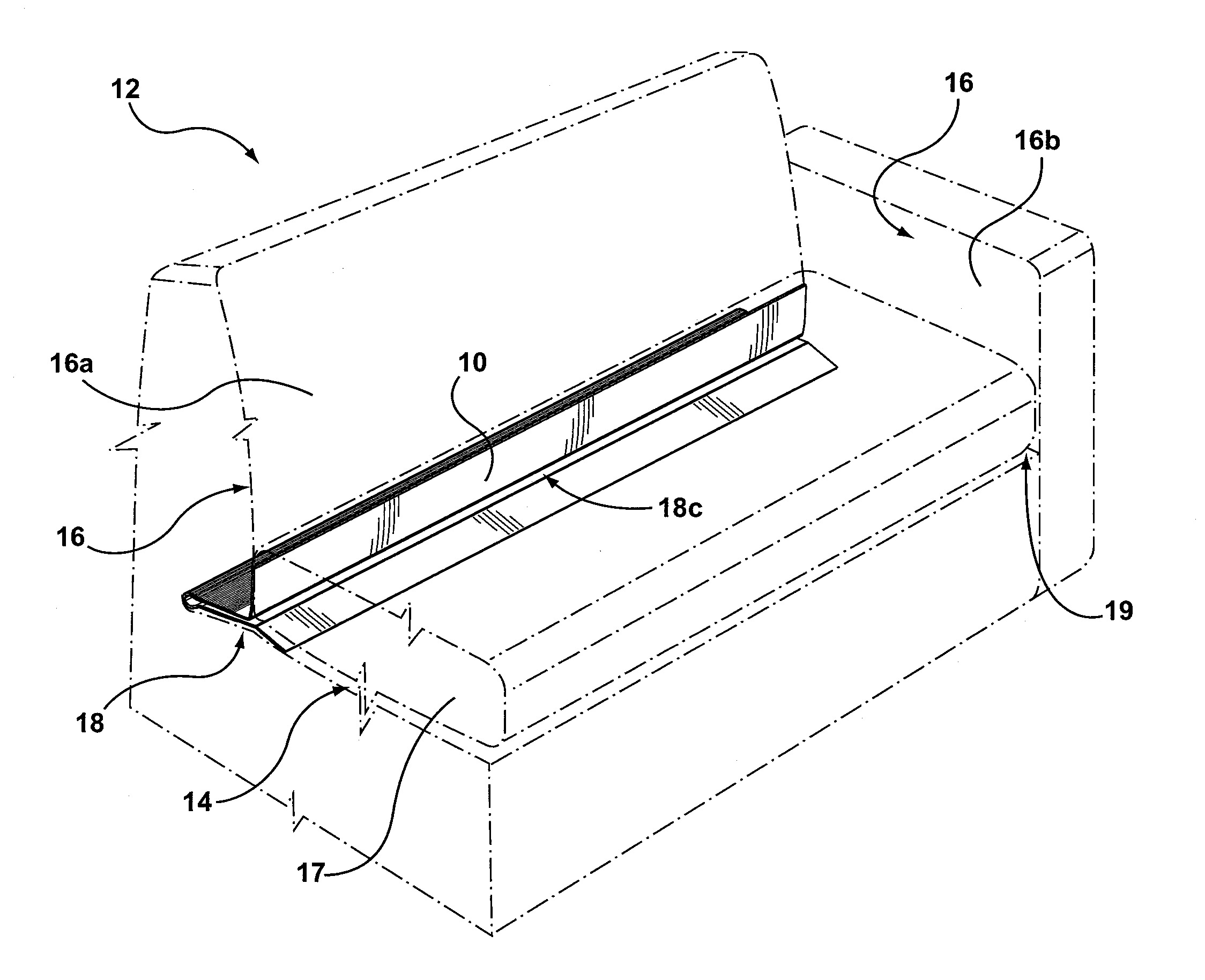 Catching device for use with upholstered furniture