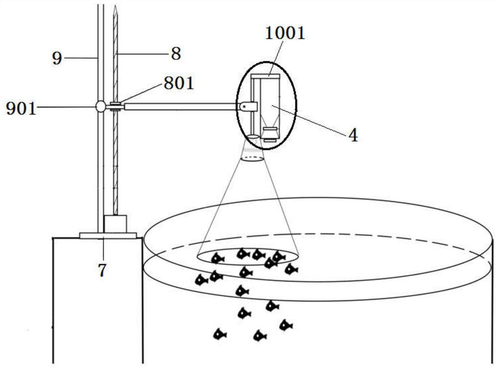 A device and method for group feeding and tank dumping of green-finned horse-faced fish juveniles induced by weak light