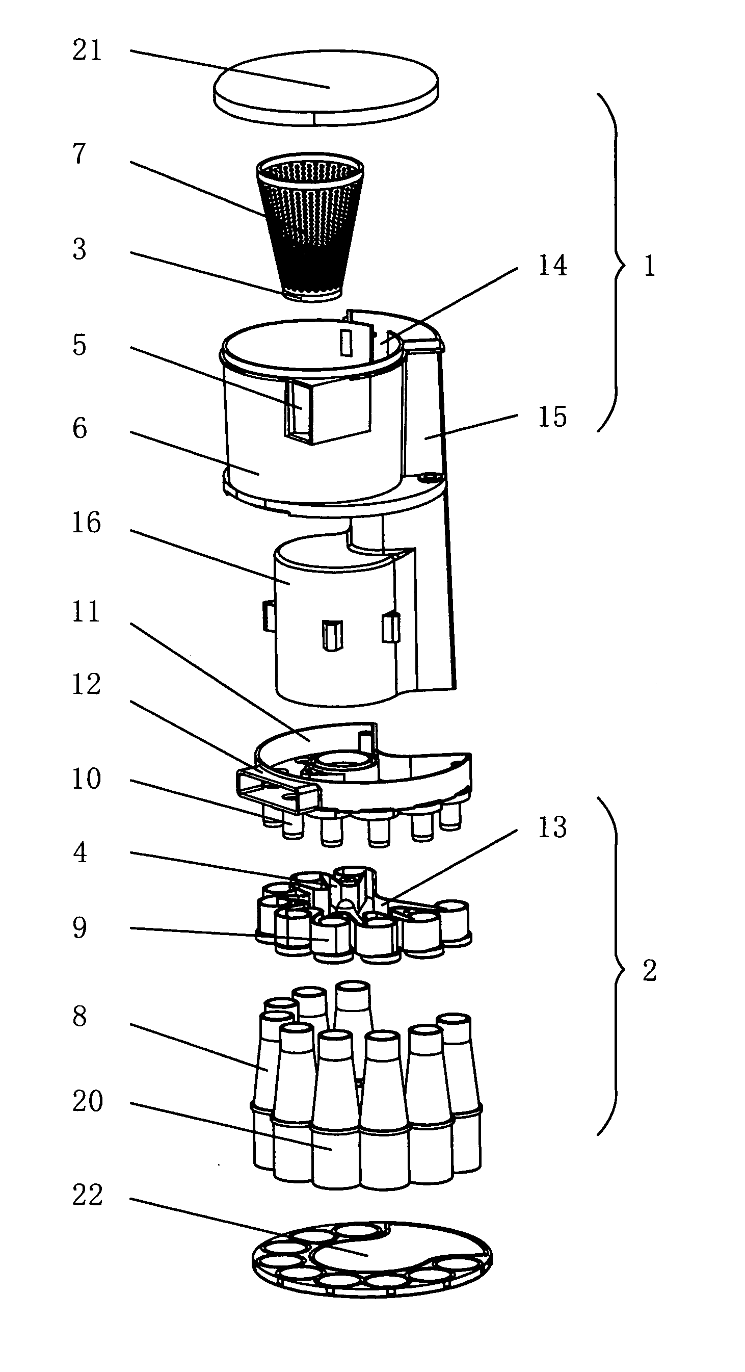Subsection dedusting device for a vacuum cleaner