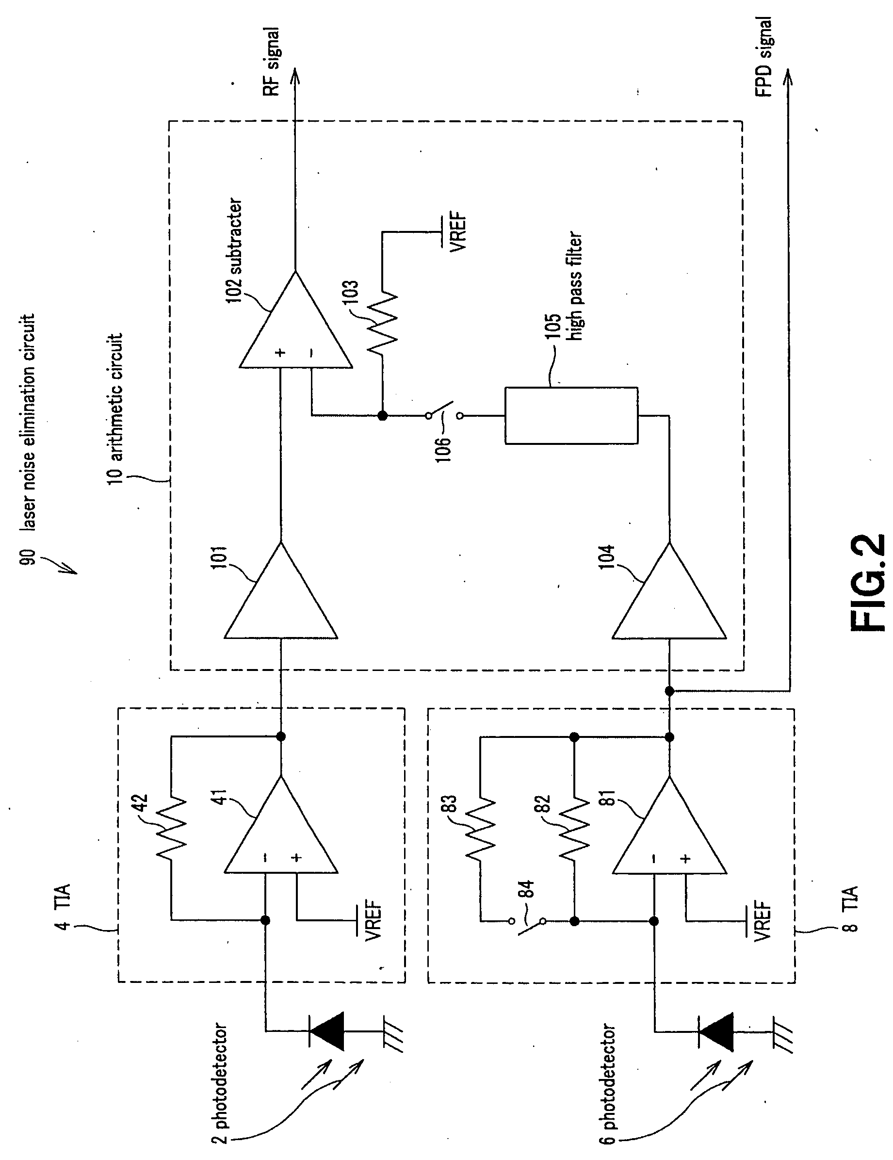Laser noise elimination circuit and optical disc device