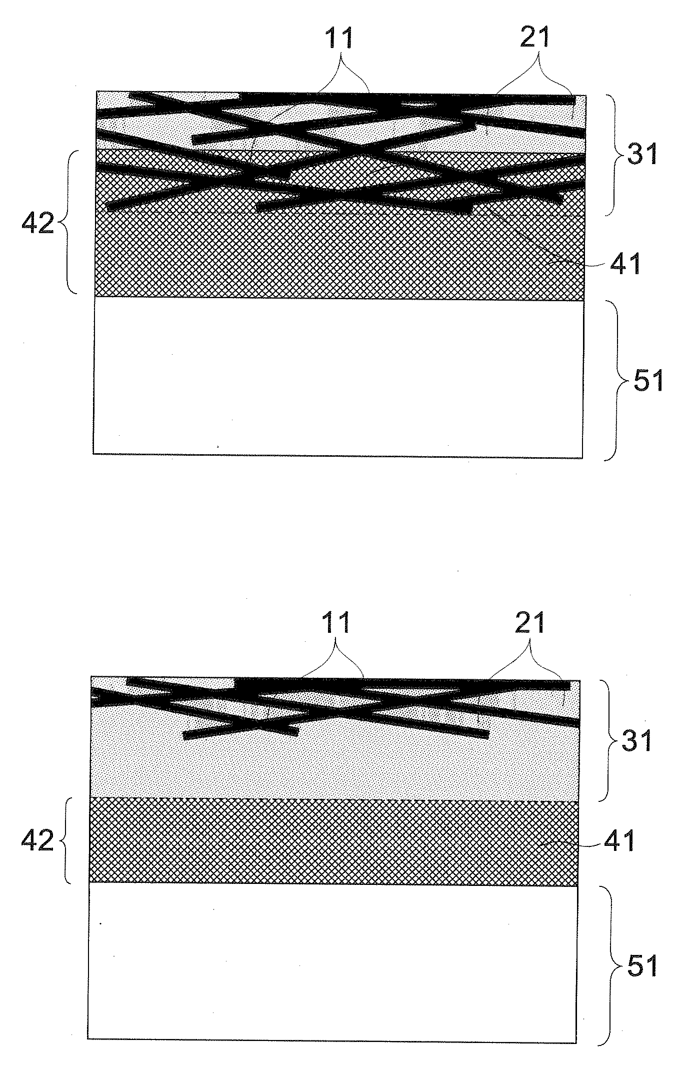 Transparent electrode and production method of same