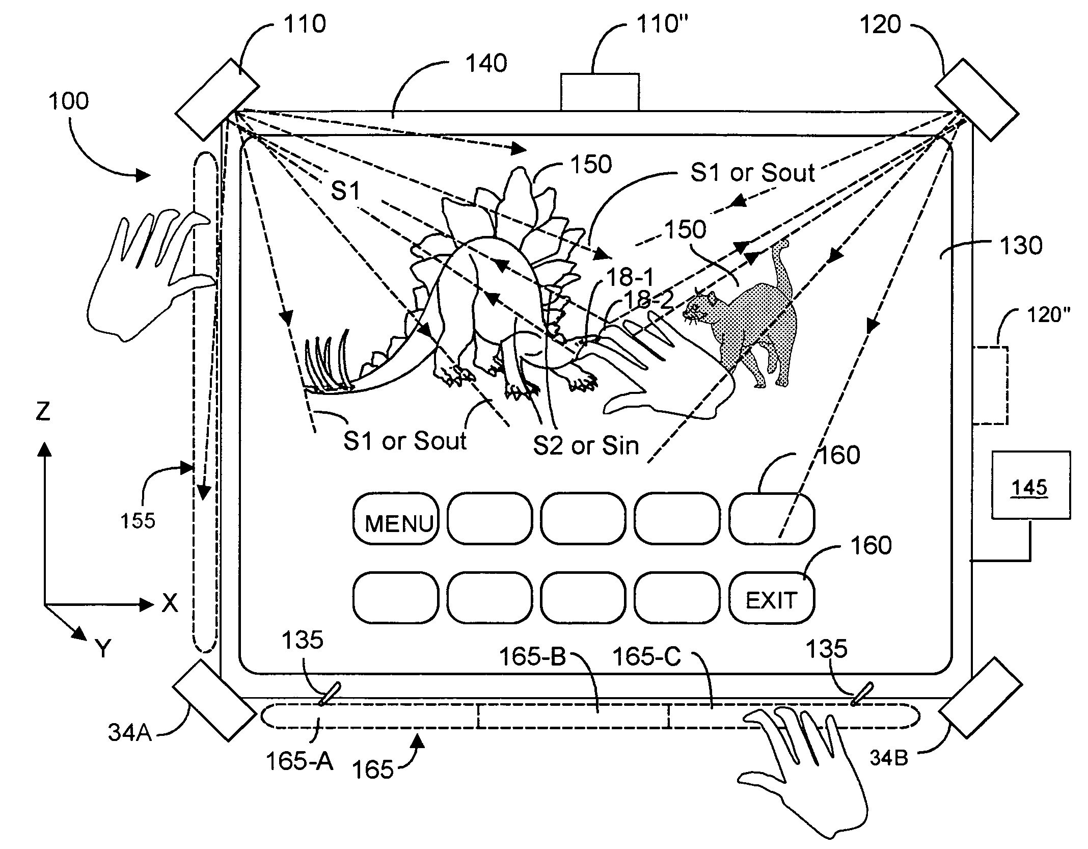 Method and system for recognition of user gesture interaction with passive surface video displays