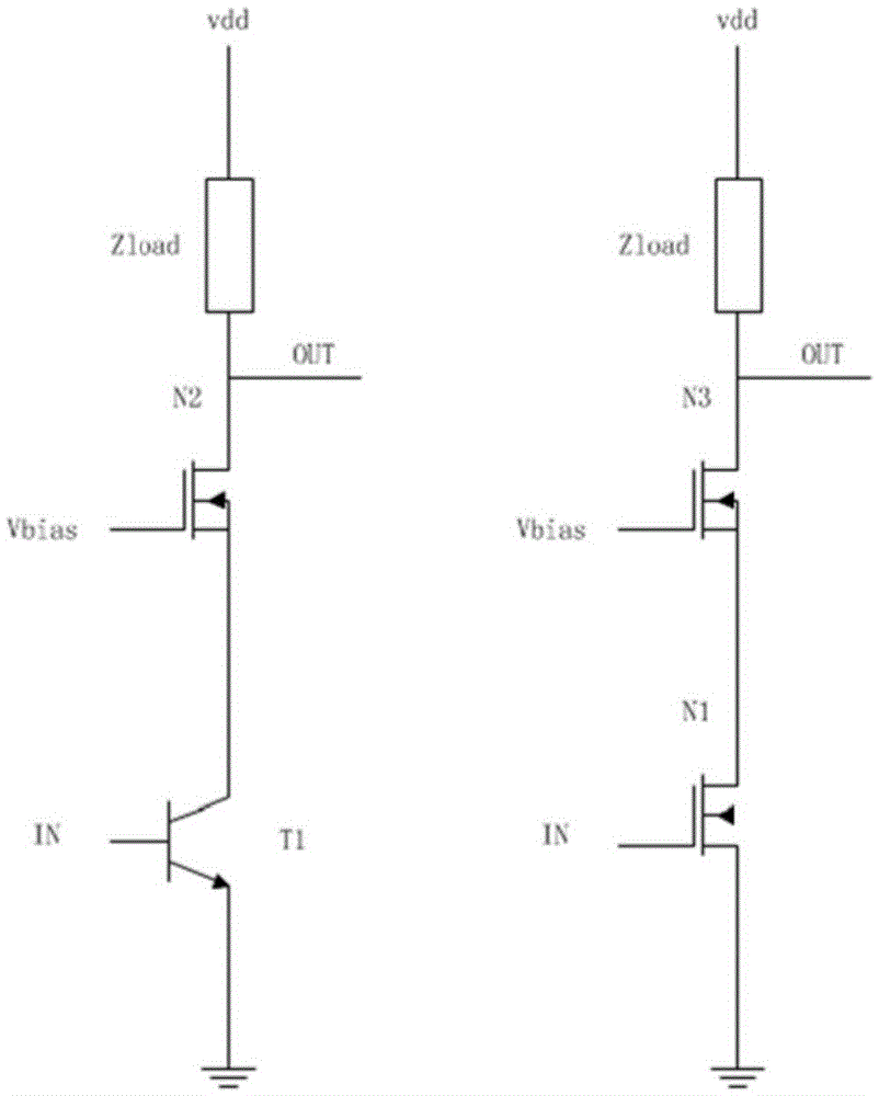 Common-source common-gate amplifier and common-emitter common-gate amplifier