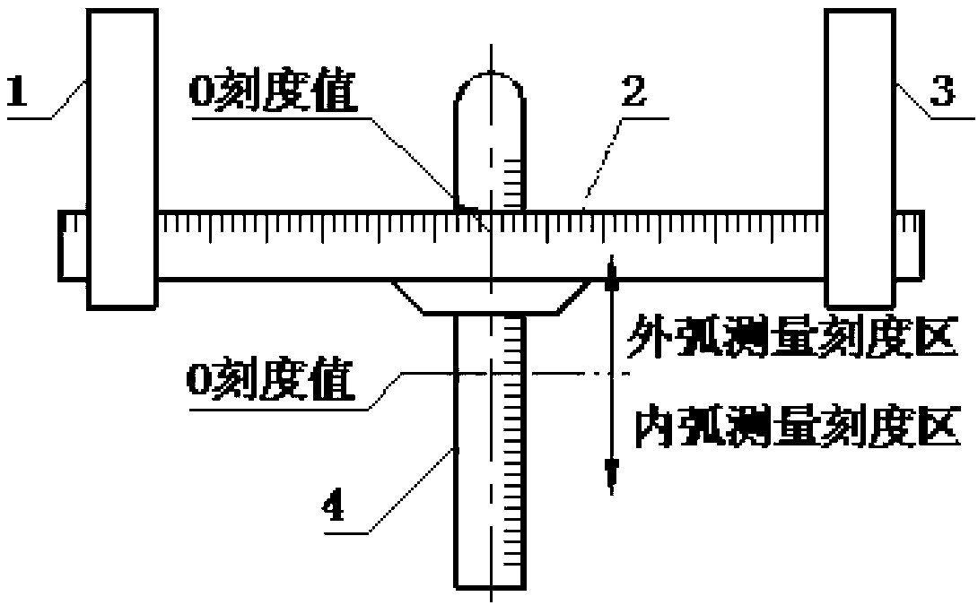 Center-free arc bending radius measuring ruler and bend pipe bending radius measuring method