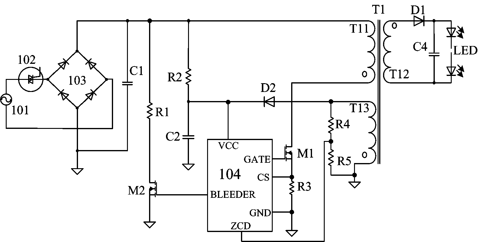 Bleeding control module and silicon-controlled dimming LED drive circuit and system